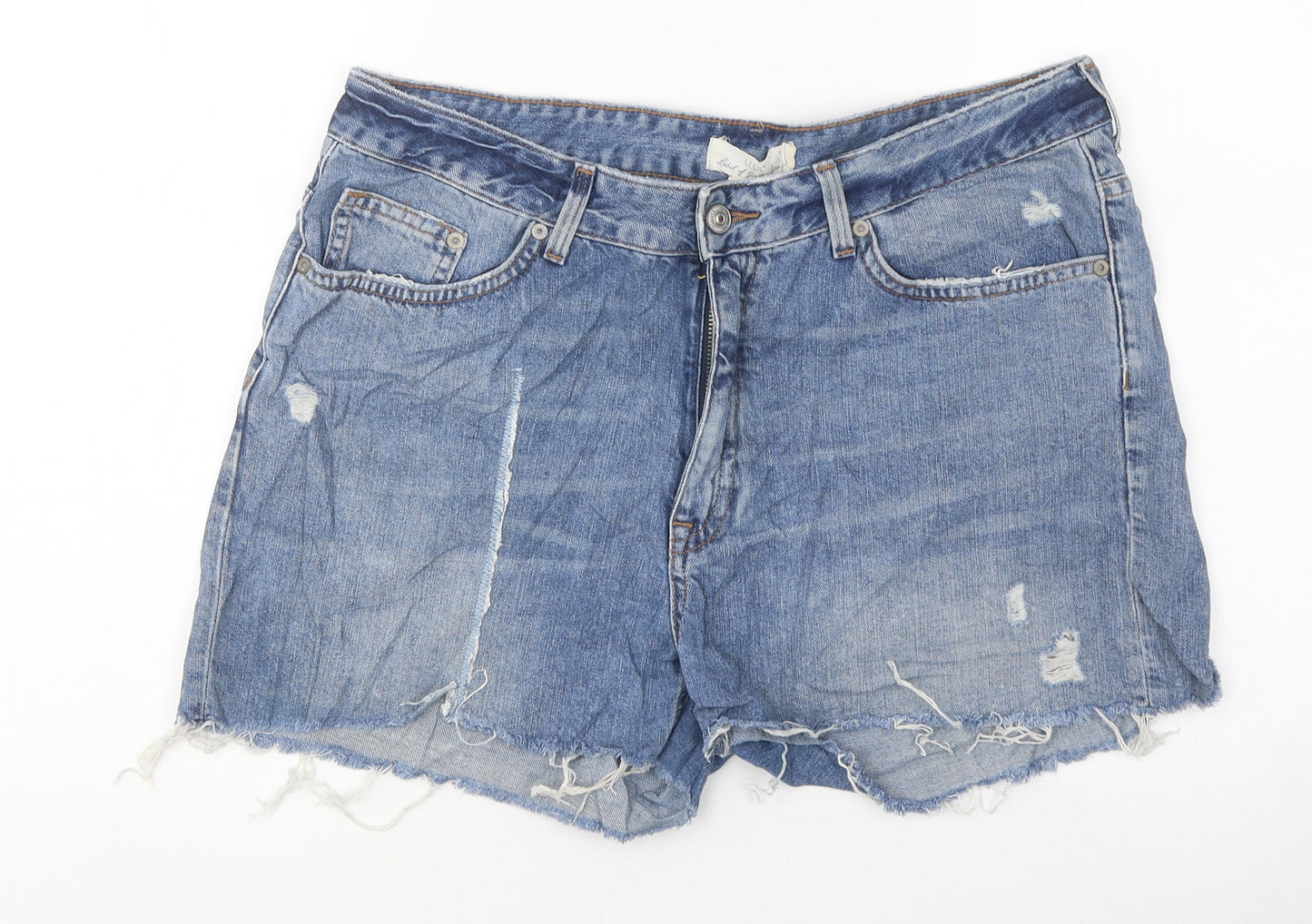 H&M Womens Blue Polyester Cut-Off Shorts Size 16 L13 in Regular Zip - Distressed