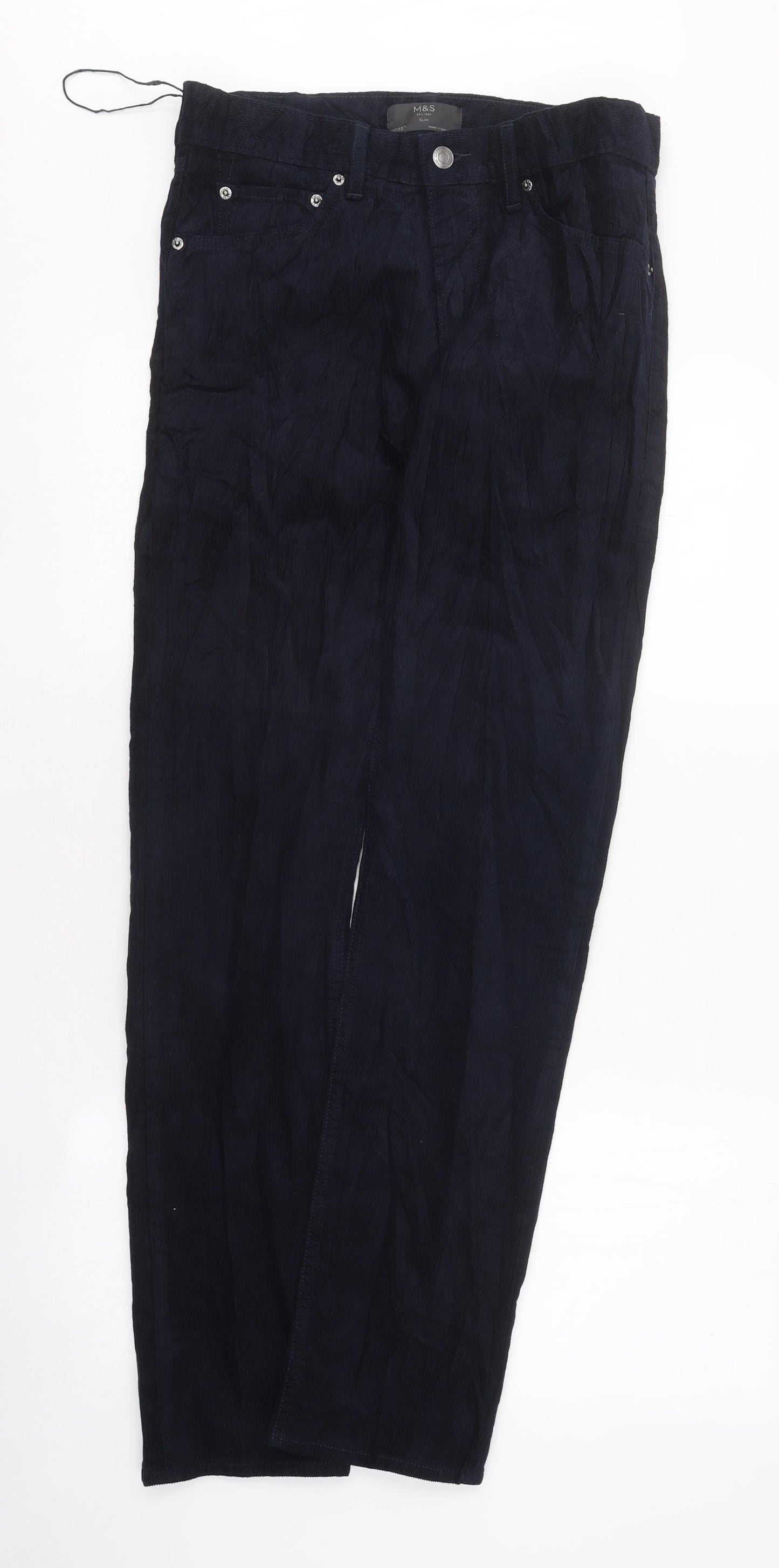 Marks and Spencer Mens Blue Cotton Straight Jeans Size M L31 in Regular Zip