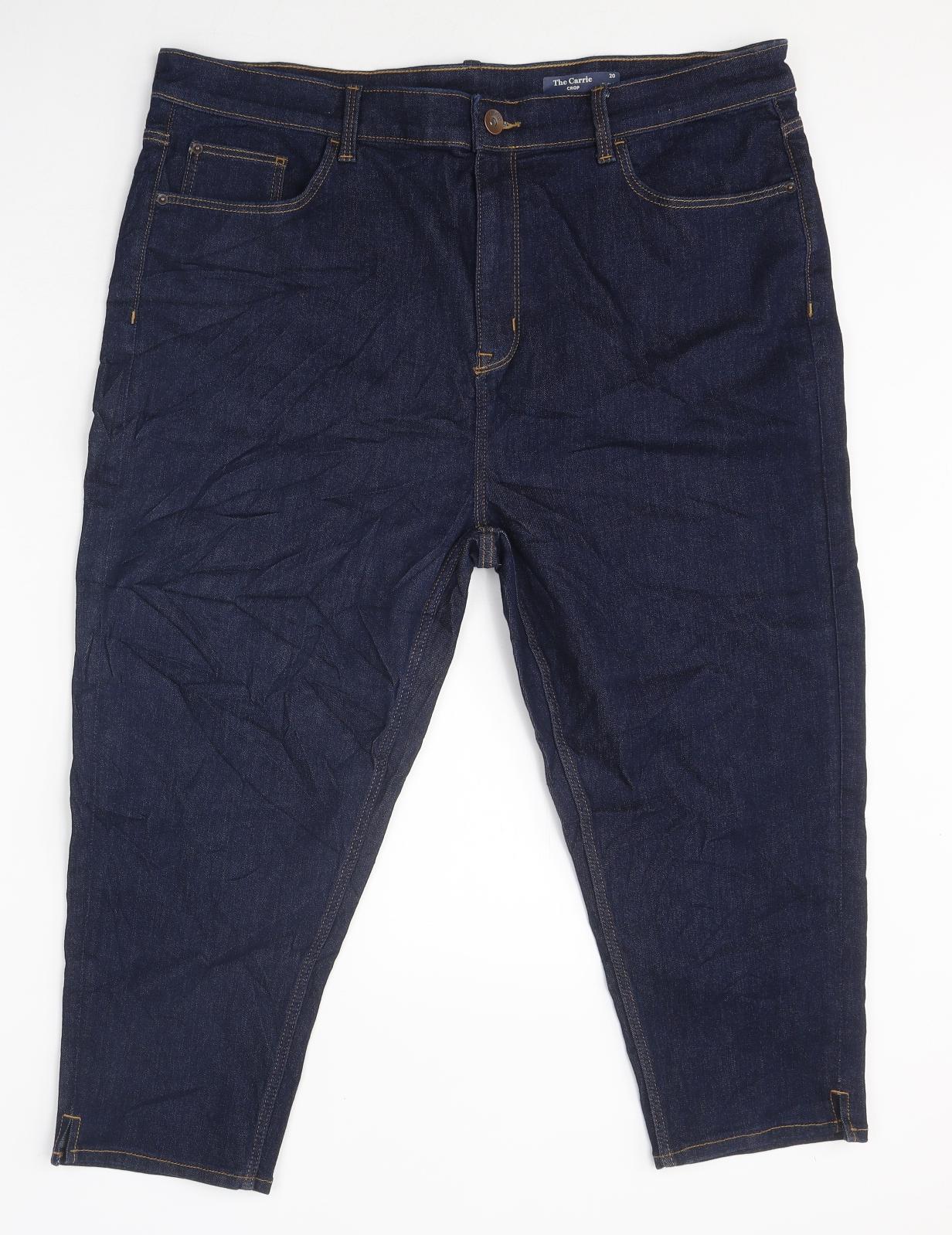 Marks and Spencer Womens Blue 100% Cotton Cropped Jeans Size 20 L34 in Regular Zip