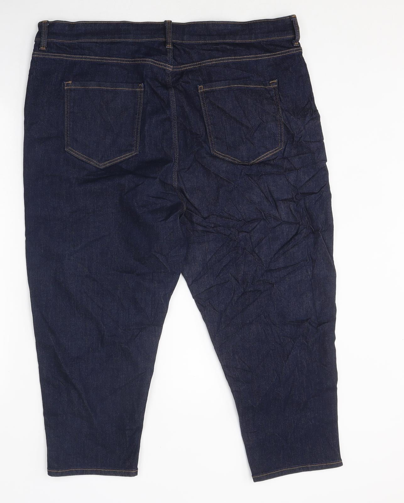Marks and Spencer Womens Blue 100% Cotton Cropped Jeans Size 20 L34 in Regular Zip