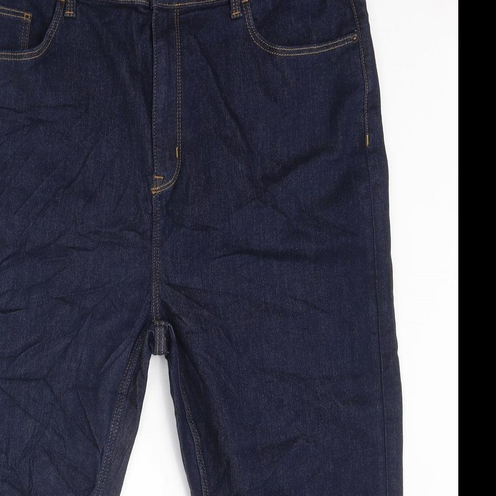Marks and Spencer Womens Blue 100% Cotton Cropped Jeans Size 20 L34 in Regular Zip