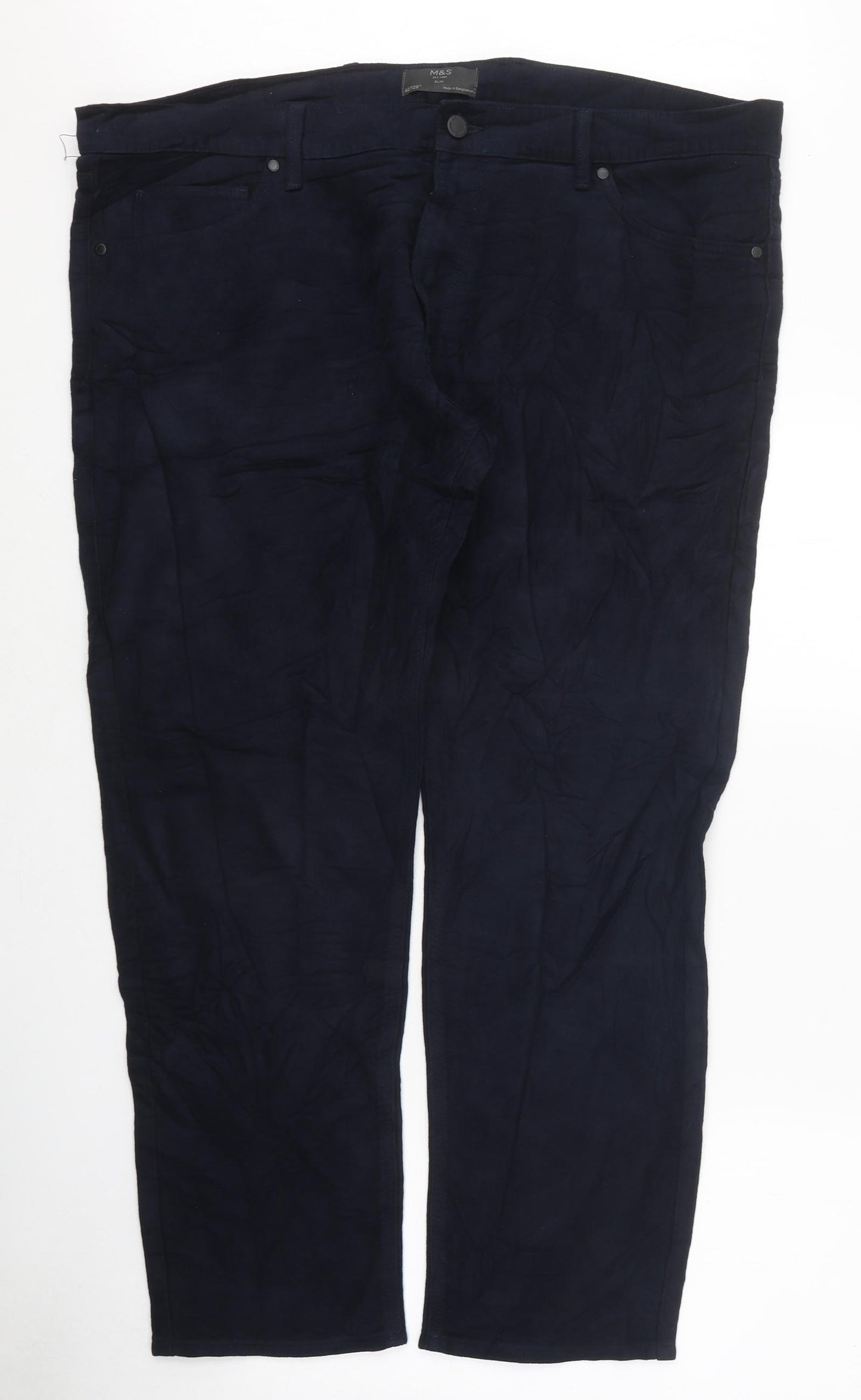 Marks and Spencer Mens Blue Cotton Straight Jeans Size XL L29 in Slim Zip