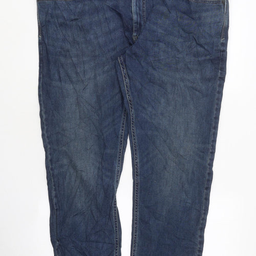 Marks and Spencer Mens Blue Cotton Straight Jeans Size XL L31 in Regular Zip