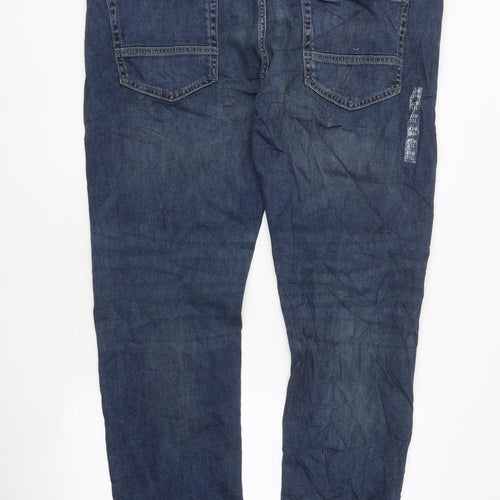 Marks and Spencer Mens Blue Cotton Straight Jeans Size XL L31 in Regular Zip