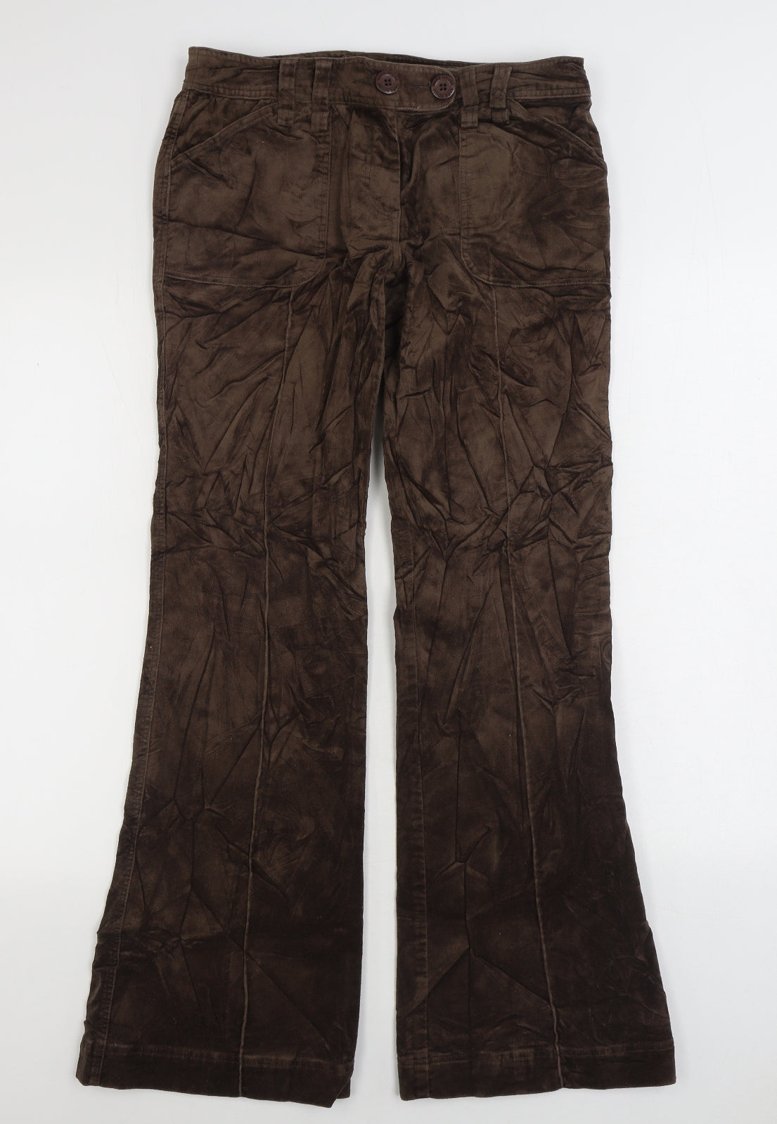Warehouse Womens Brown Cotton Trousers Size 10 L30 in Regular Zip