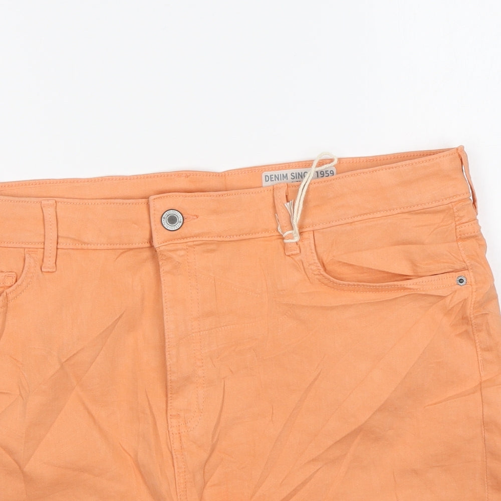 Marks and Spencer Womens Orange Cotton Hot Pants Shorts Size 18 L7 in Regular Zip