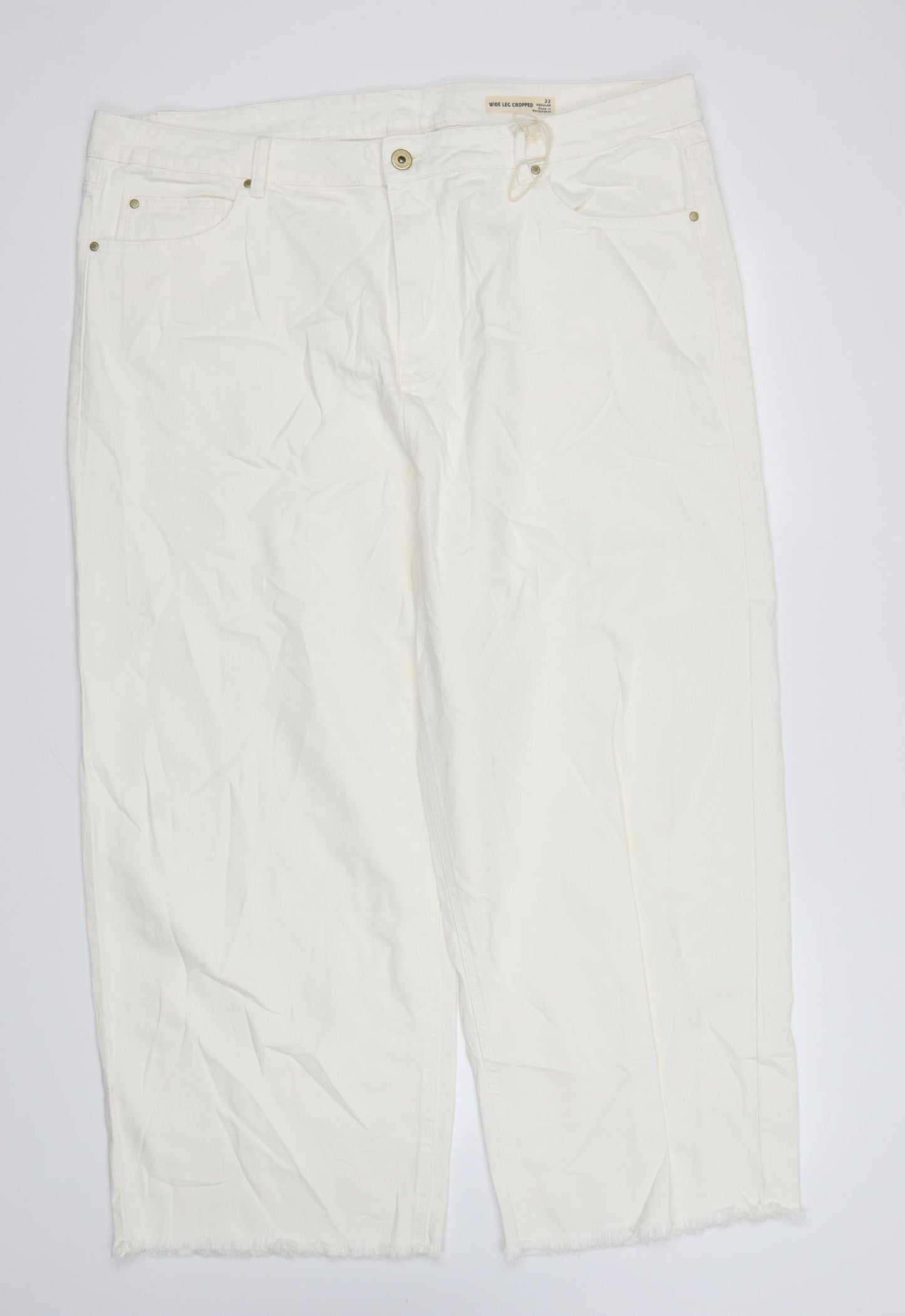 Marks and Spencer Womens Ivory Cotton Wide-Leg Jeans Size 22 L26 in Regular Zip
