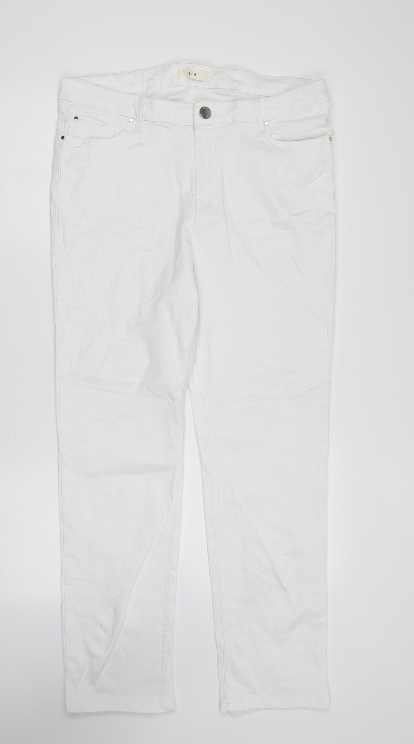 Marks and Spencer Womens White Cotton Skinny Jeans Size 16 L29 in Slim Zip