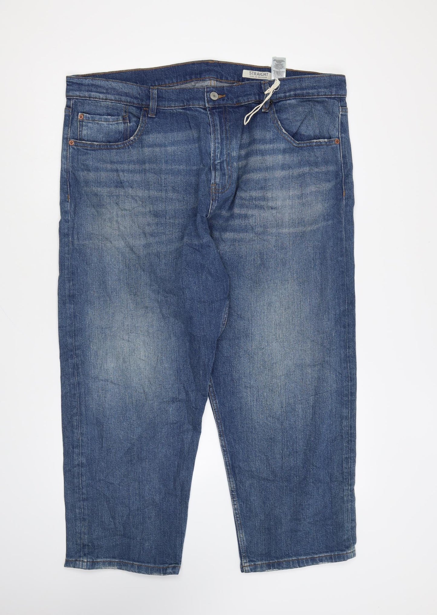 Marks and Spencer Womens Blue Cotton Straight Jeans Size 20 L24 in Regular Zip
