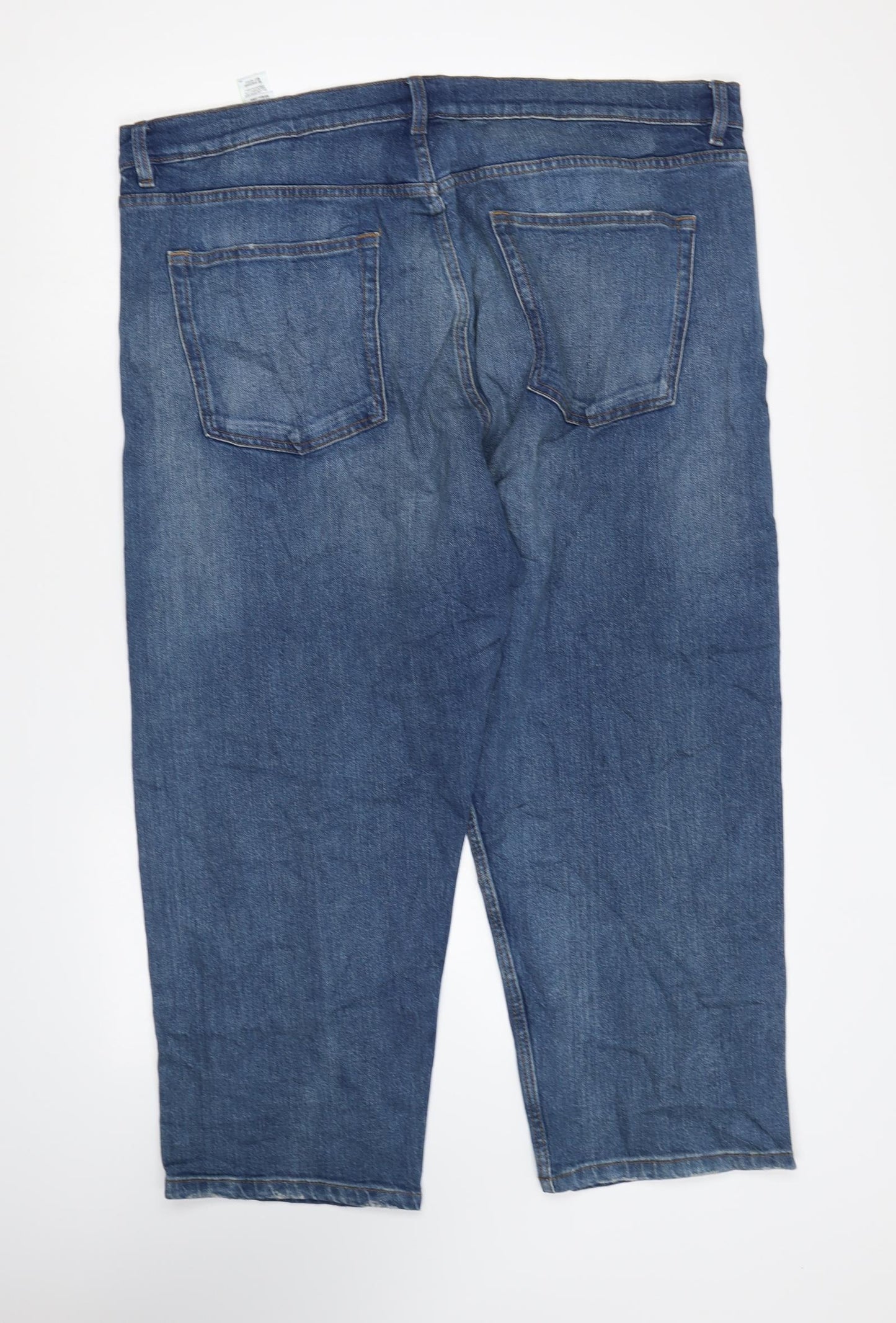 Marks and Spencer Womens Blue Cotton Straight Jeans Size 20 L24 in Regular Zip
