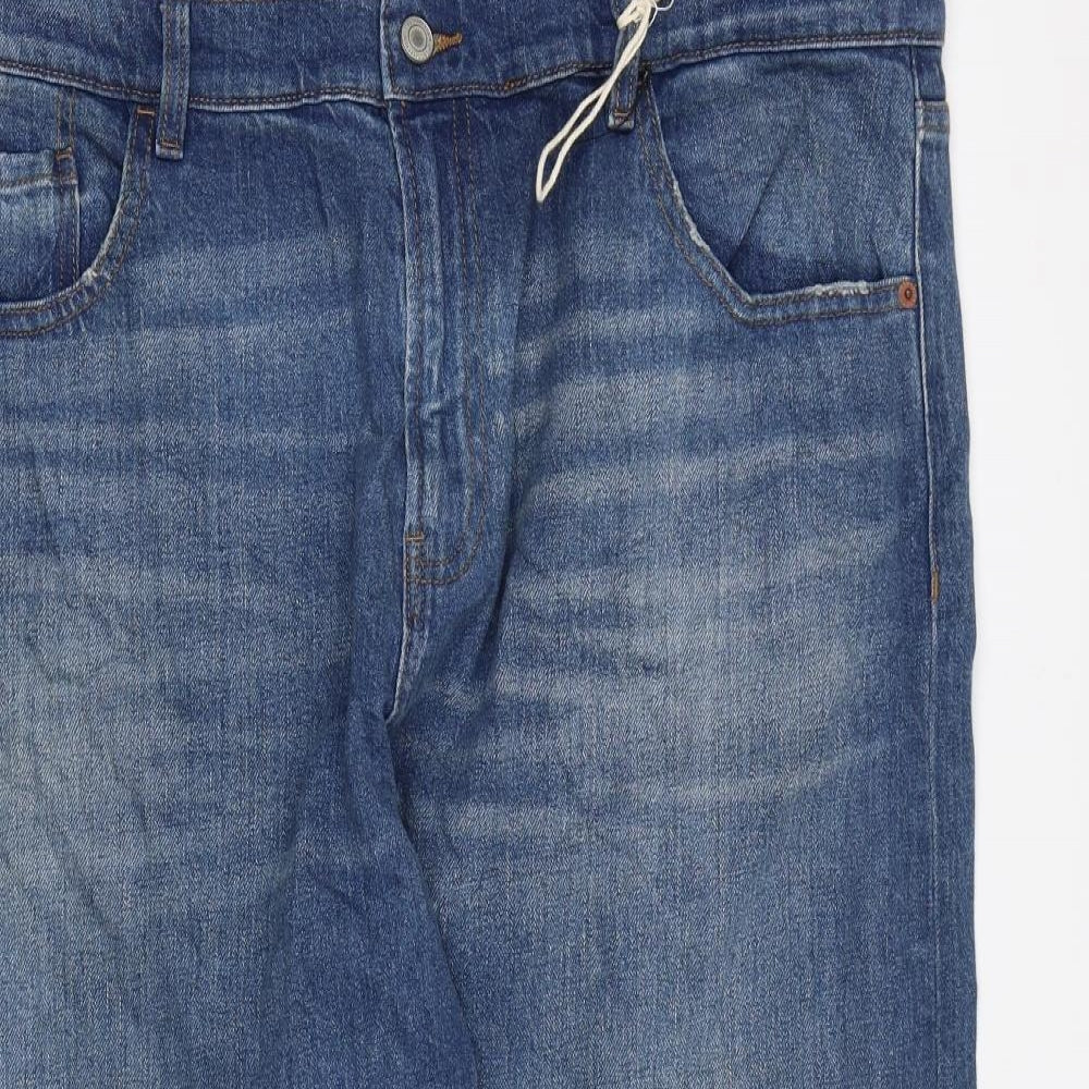 Marks and Spencer Womens Blue Cotton Straight Jeans Size 20 L24 in Regular Zip