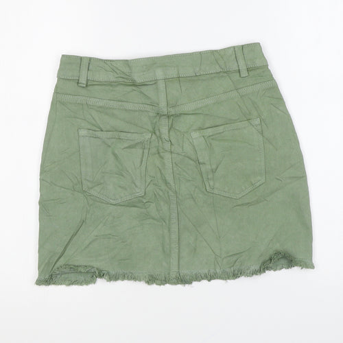Marks and Spencer Girls Green Cotton Mini Skirt Size 12-13 Years Regular Button