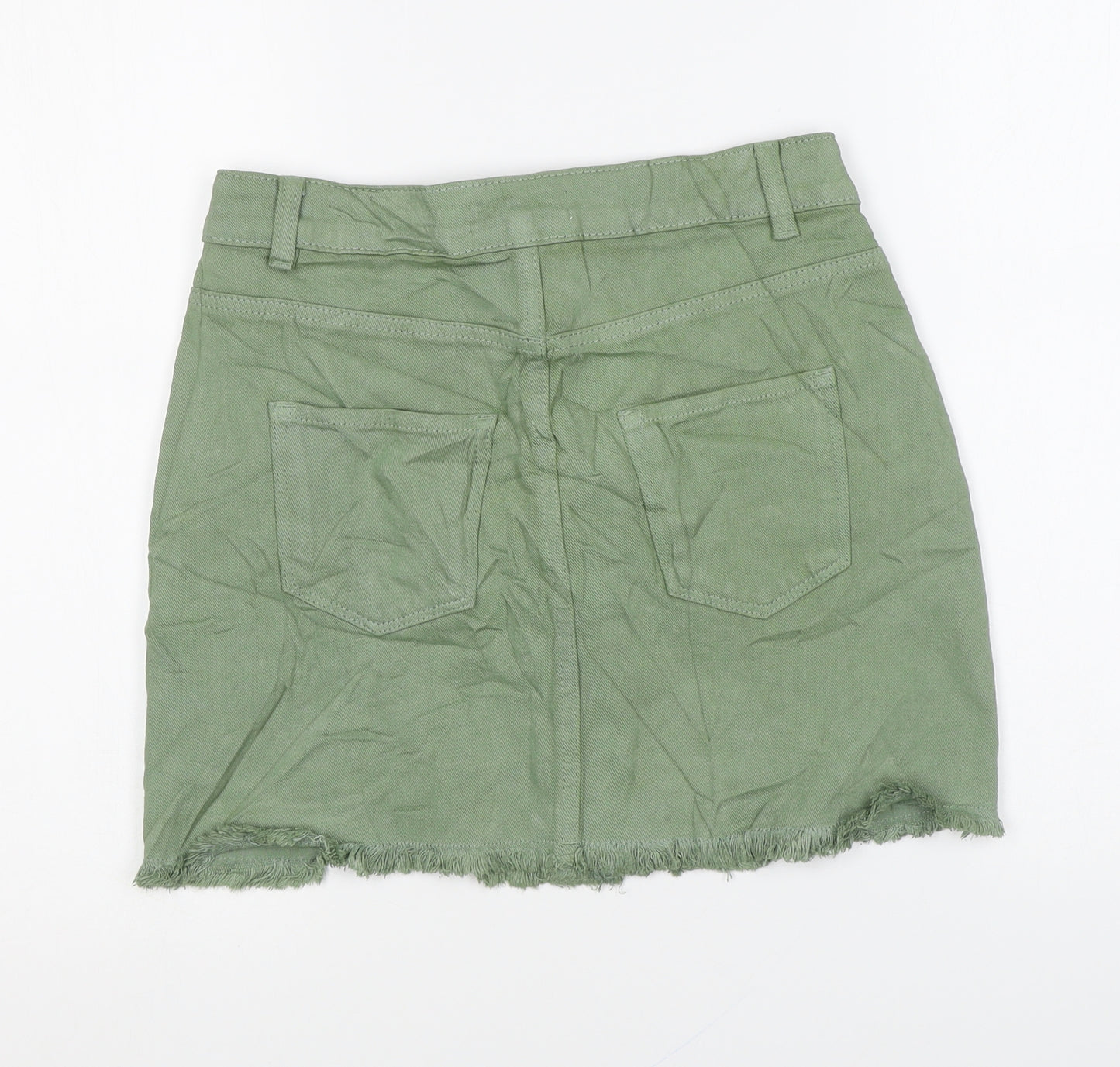 Marks and Spencer Girls Green Cotton Mini Skirt Size 12-13 Years Regular Button