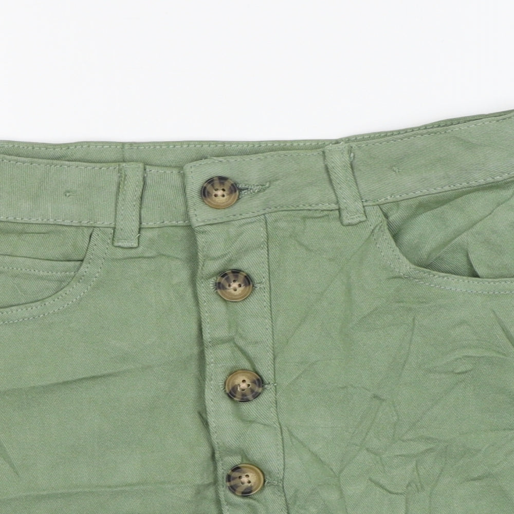 Marks and Spencer Girls Green Cotton Mini Skirt Size 12-13 Years Regular Button