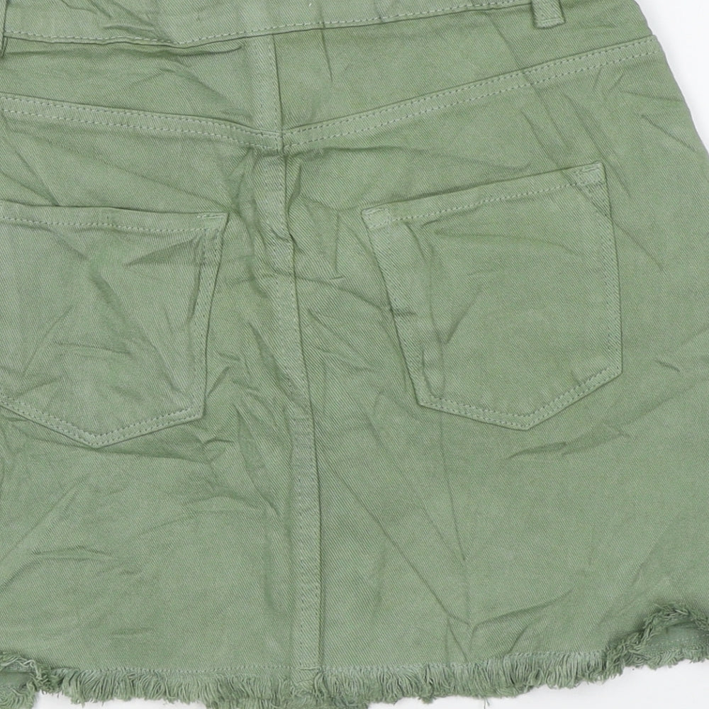 Marks and Spencer Girls Green Cotton Mini Skirt Size 12-13 Years Regular Button