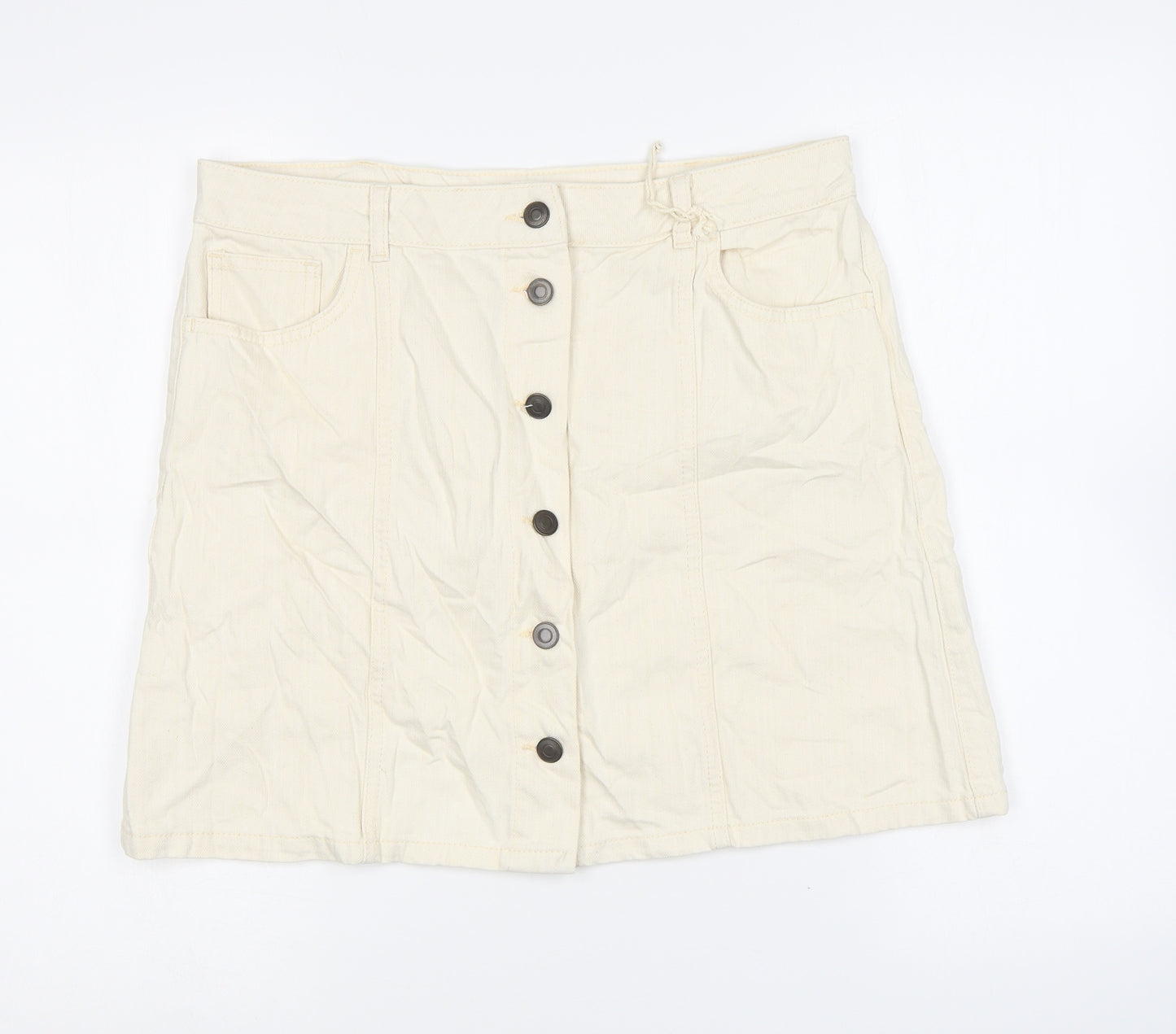 Marks and Spencer Womens Beige Cotton Mini Skirt Size 14 Button