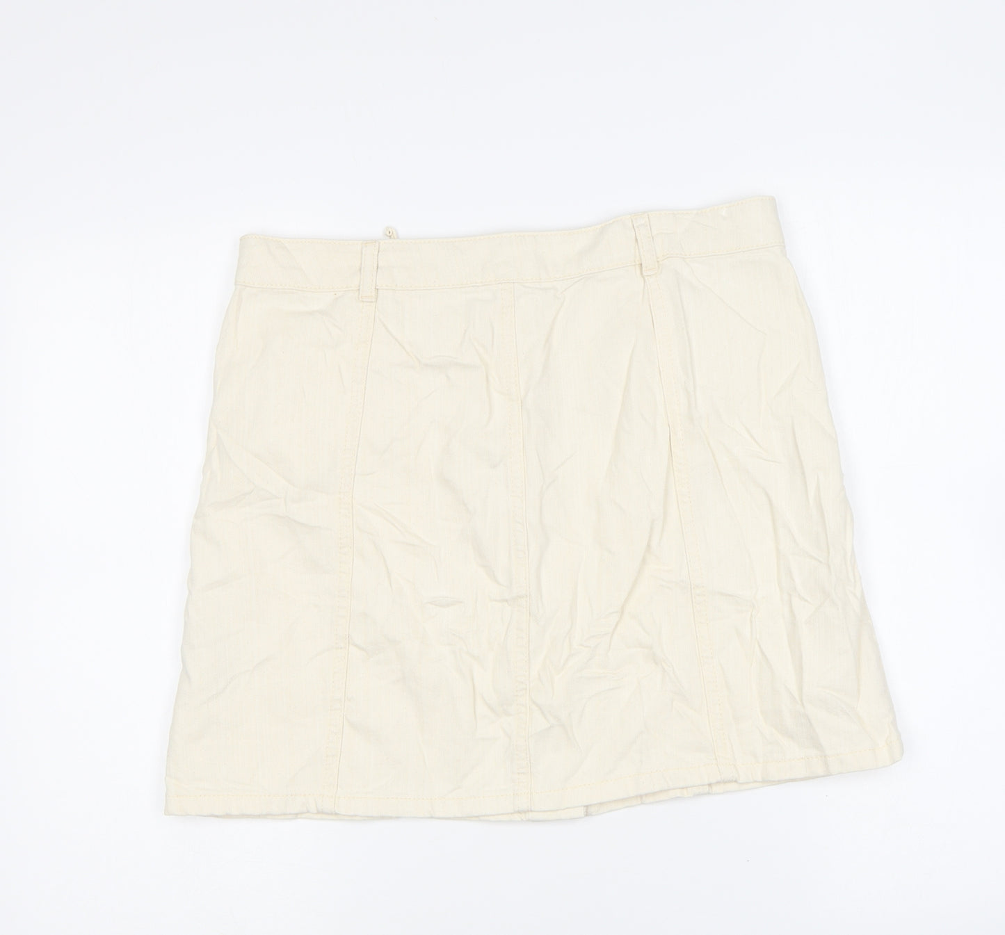 Marks and Spencer Womens Beige Cotton Mini Skirt Size 14 Button