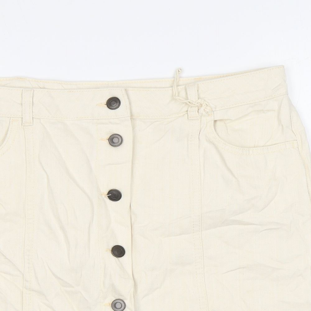 Marks and Spencer Womens Beige Cotton Mini Skirt Size 14 Button