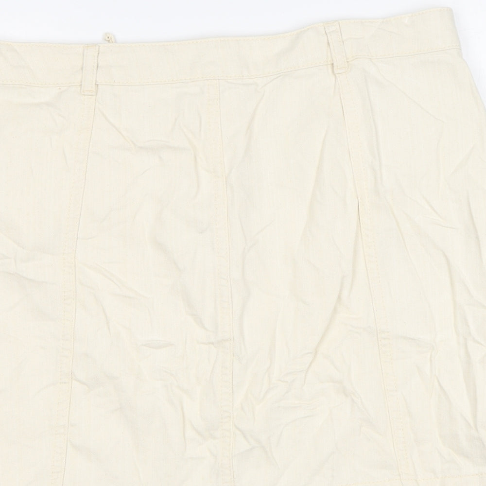 Marks and Spencer Womens Beige Cotton Mini Skirt Size 14 Button