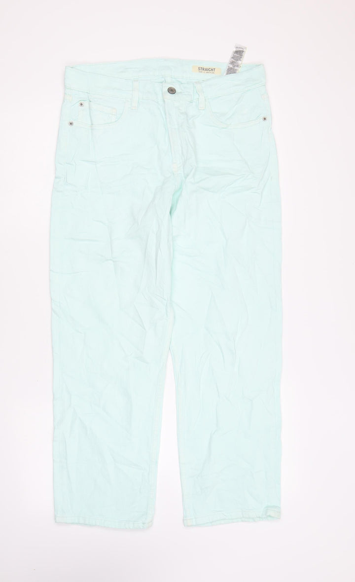 Marks and Spencer Womens Blue Cotton Straight Jeans Size 12 L26 in Regular Zip