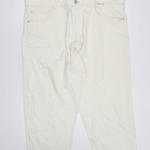 Marks and Spencer Womens Ivory Cotton Cropped Jeans Size 20 L23 in Regular Zip