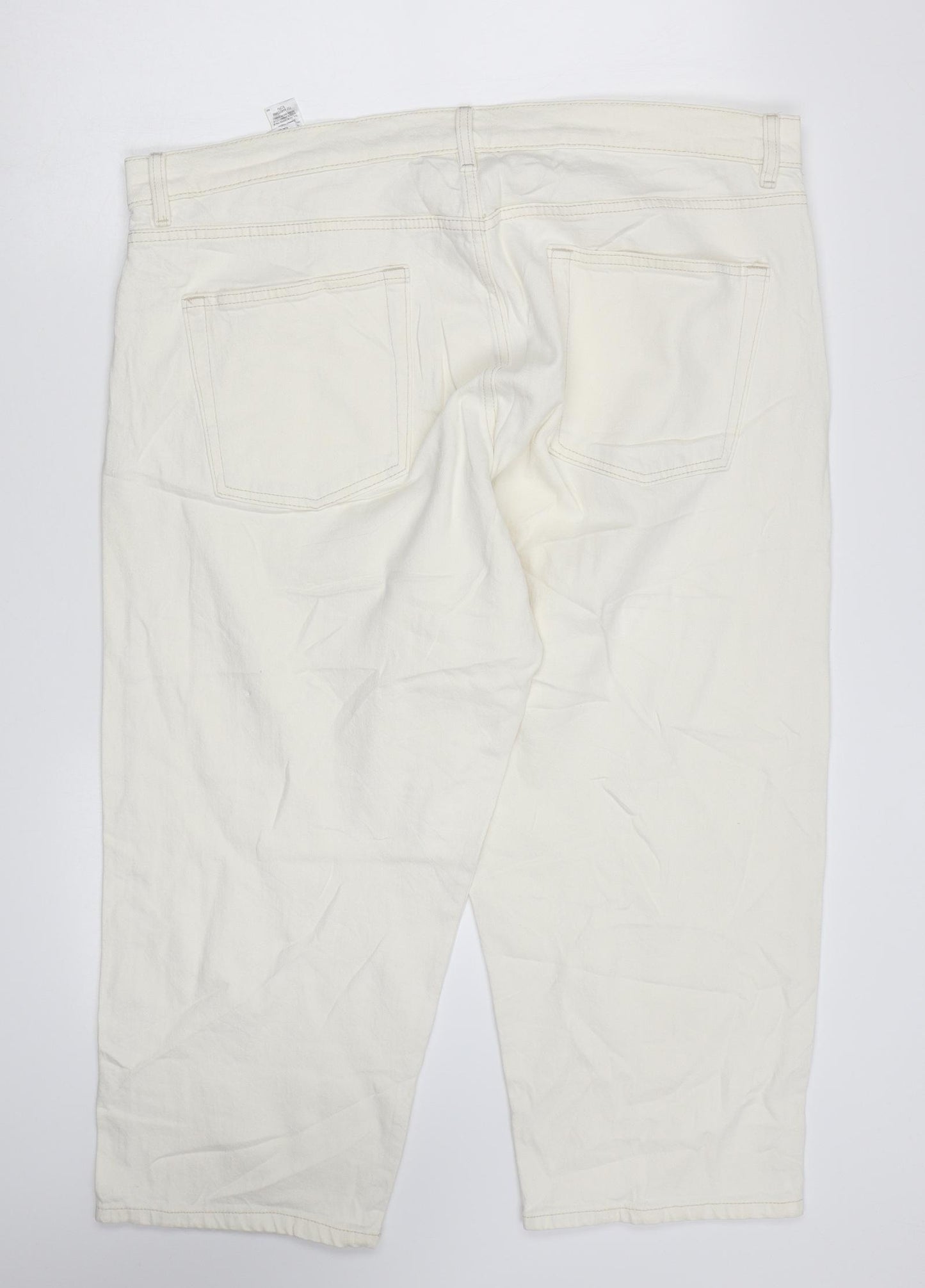 Marks and Spencer Womens Ivory Cotton Cropped Jeans Size 20 L23 in Regular Zip