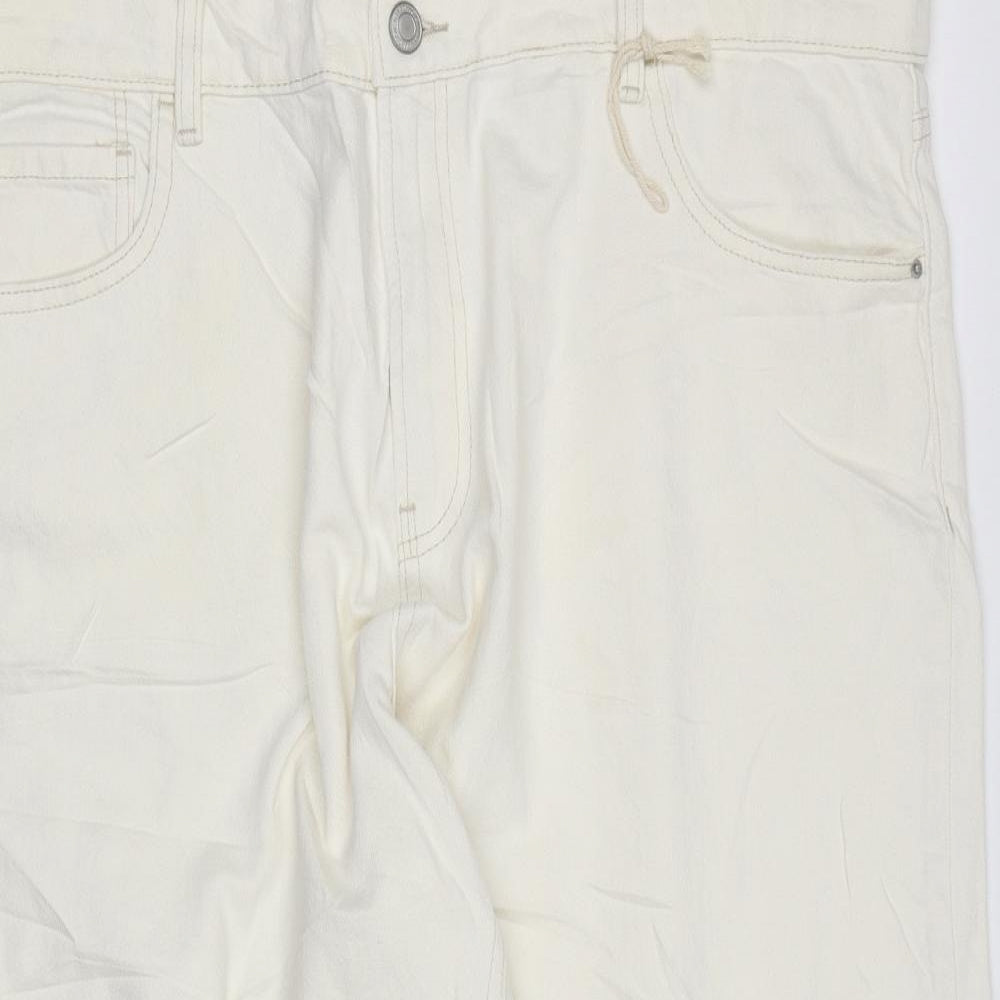 Marks and Spencer Womens Ivory Cotton Cropped Jeans Size 20 L23 in Regular Zip