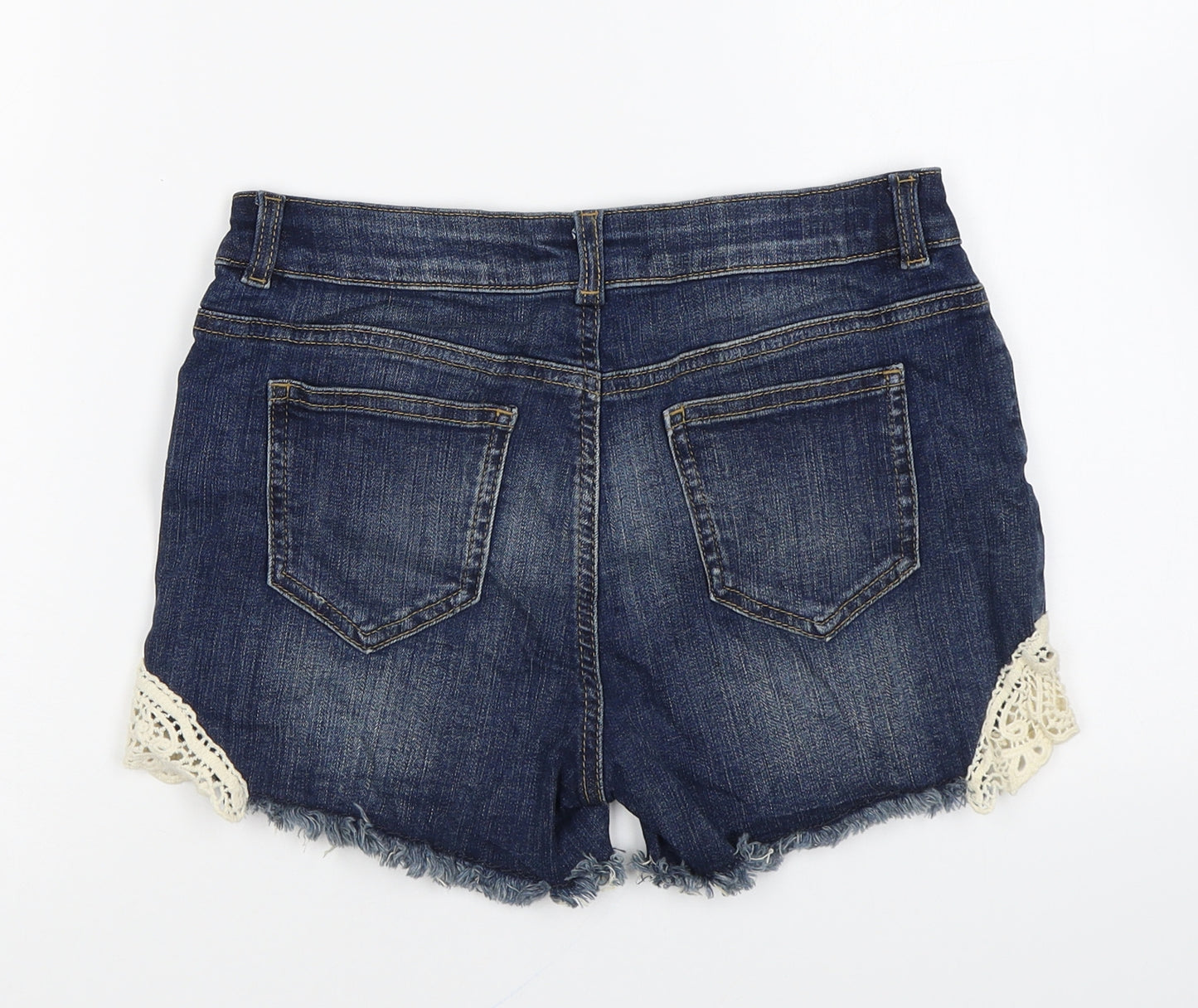 Marks and Spencer Girls Blue Cotton Hot Pants Shorts Size 10-11 Years Regular Zip - Lace Detail