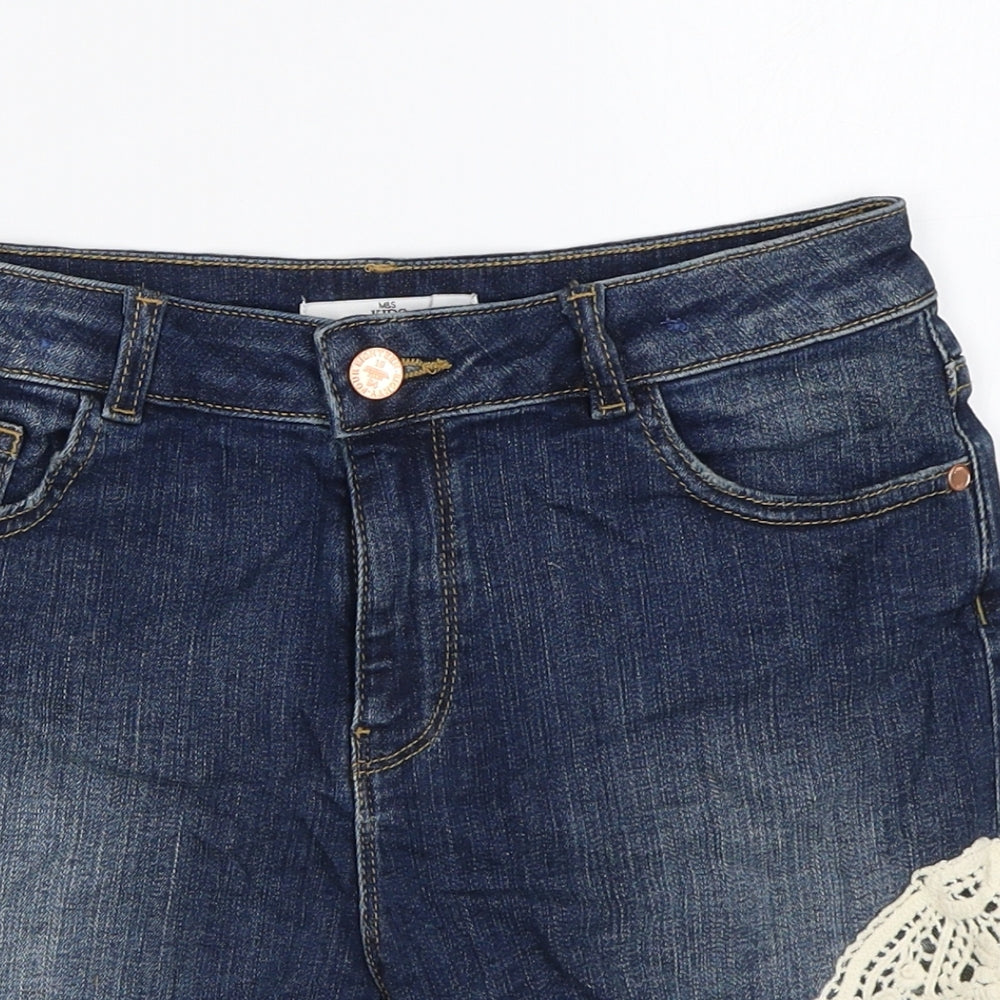 Marks and Spencer Girls Blue Cotton Hot Pants Shorts Size 10-11 Years Regular Zip - Lace Detail