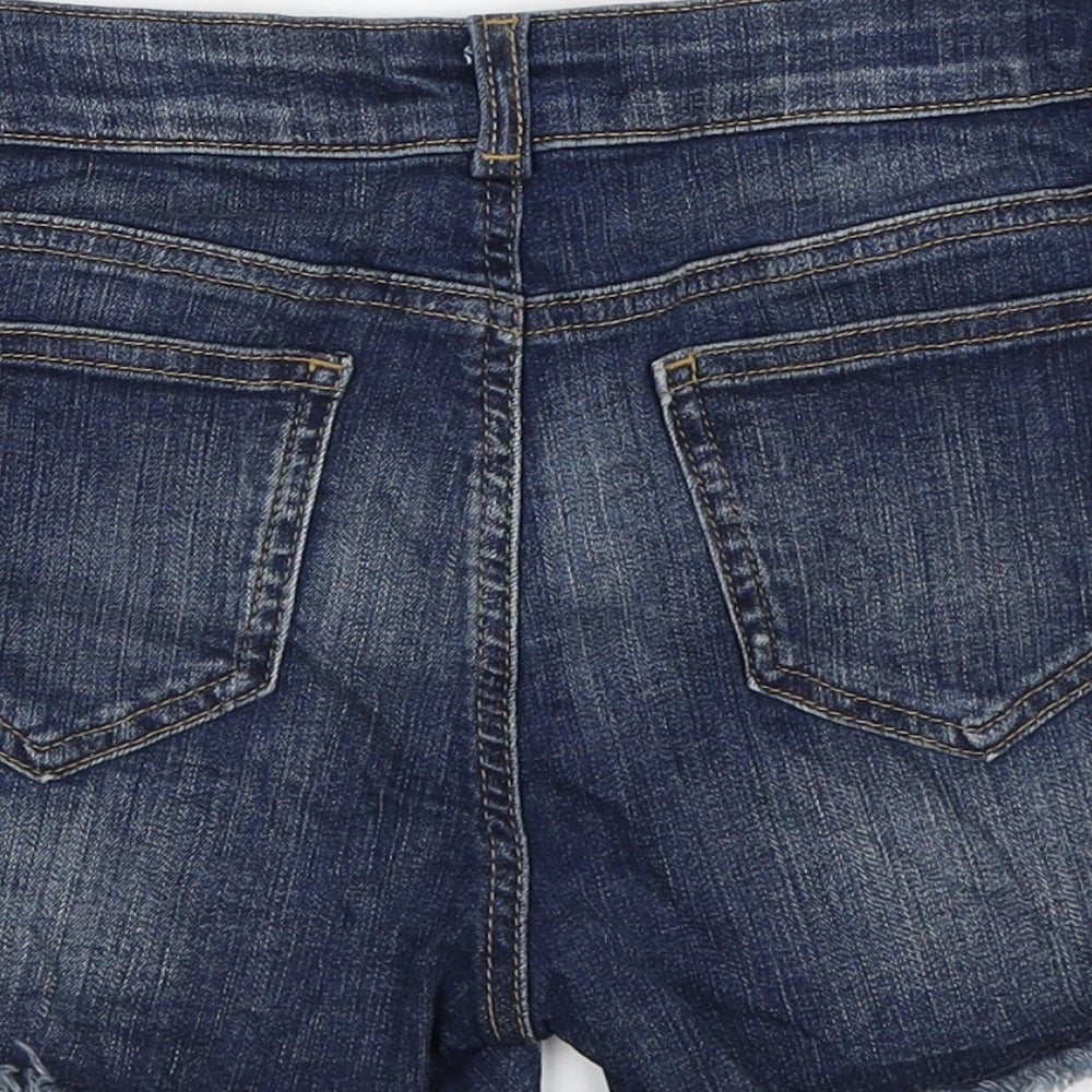 Marks and Spencer Girls Blue Cotton Hot Pants Shorts Size 10-11 Years Regular Zip - Lace Detail