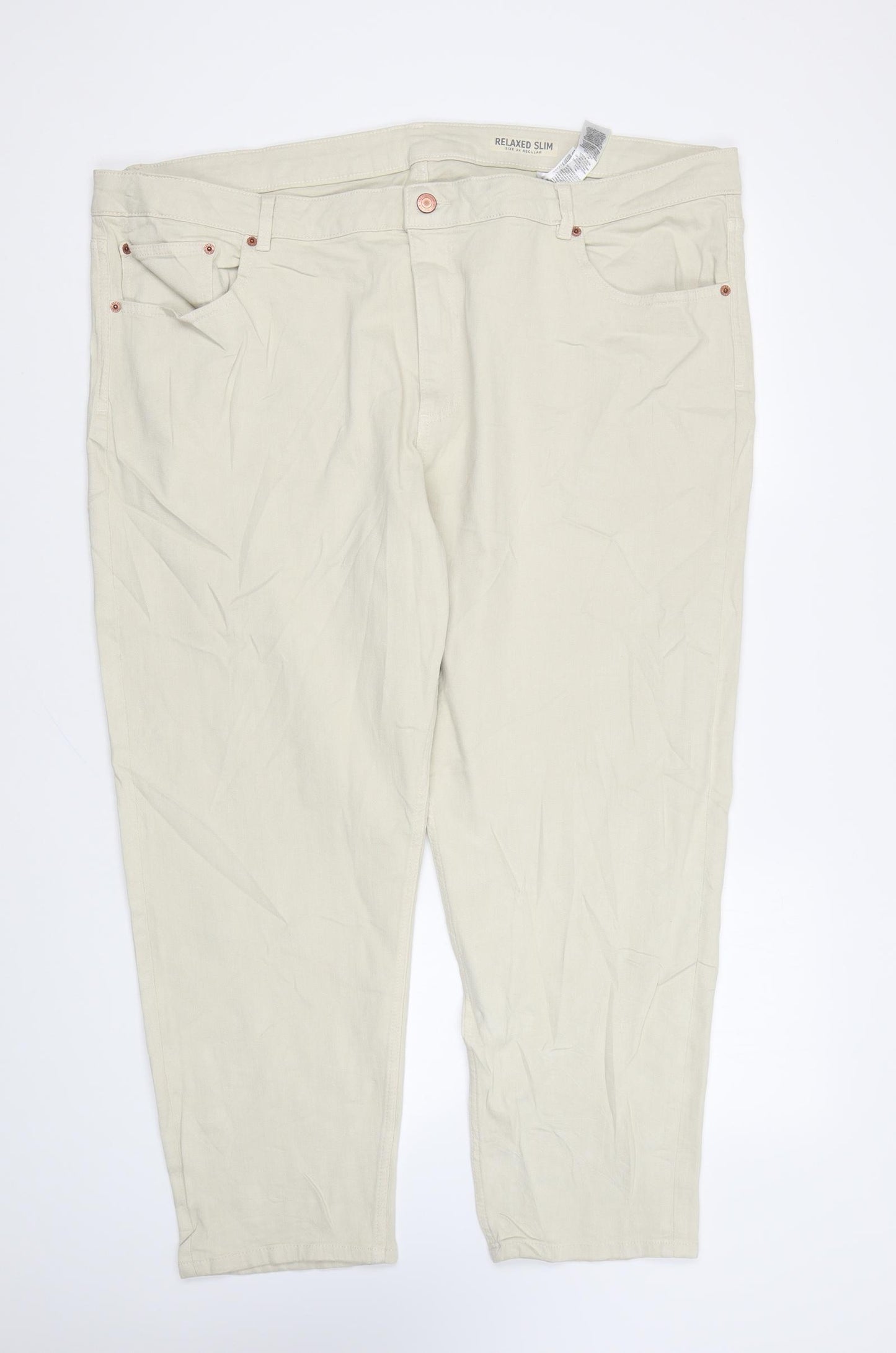 Marks and Spencer Womens Beige Cotton Cropped Jeans Size 24 L25 in Regular Zip