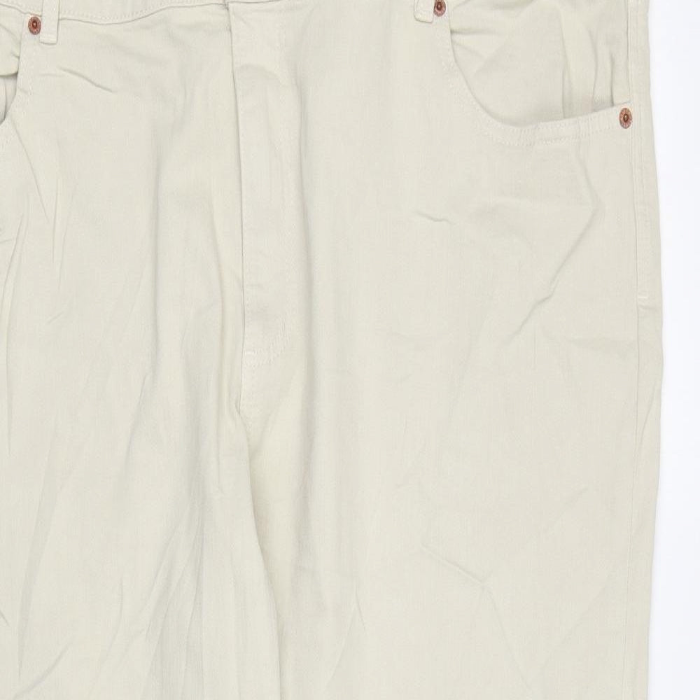 Marks and Spencer Womens Beige Cotton Cropped Jeans Size 24 L25 in Regular Zip