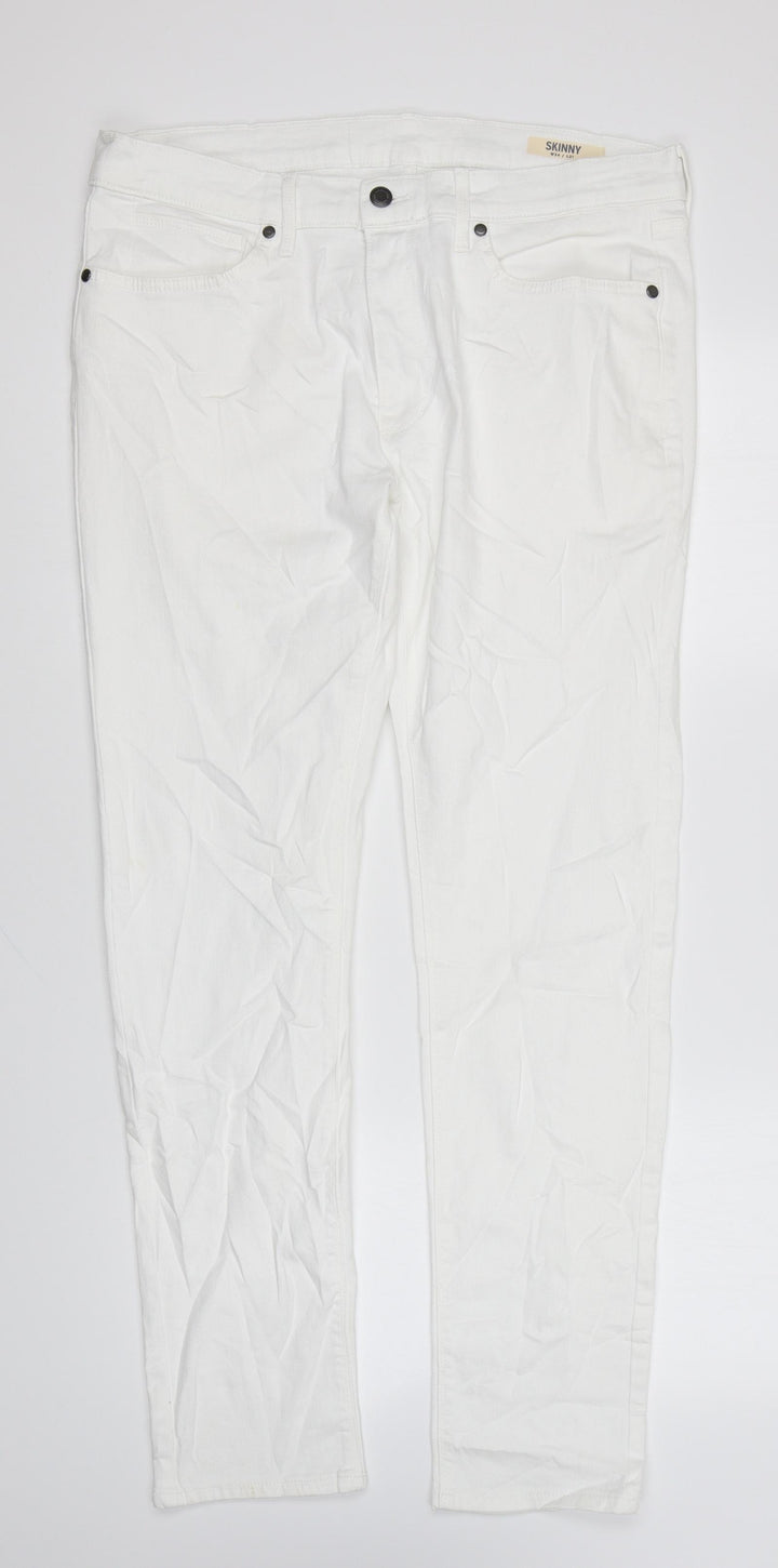 Marks and Spencer Womens White Cotton Skinny Jeans Size 34 in L31 in Regular Zip