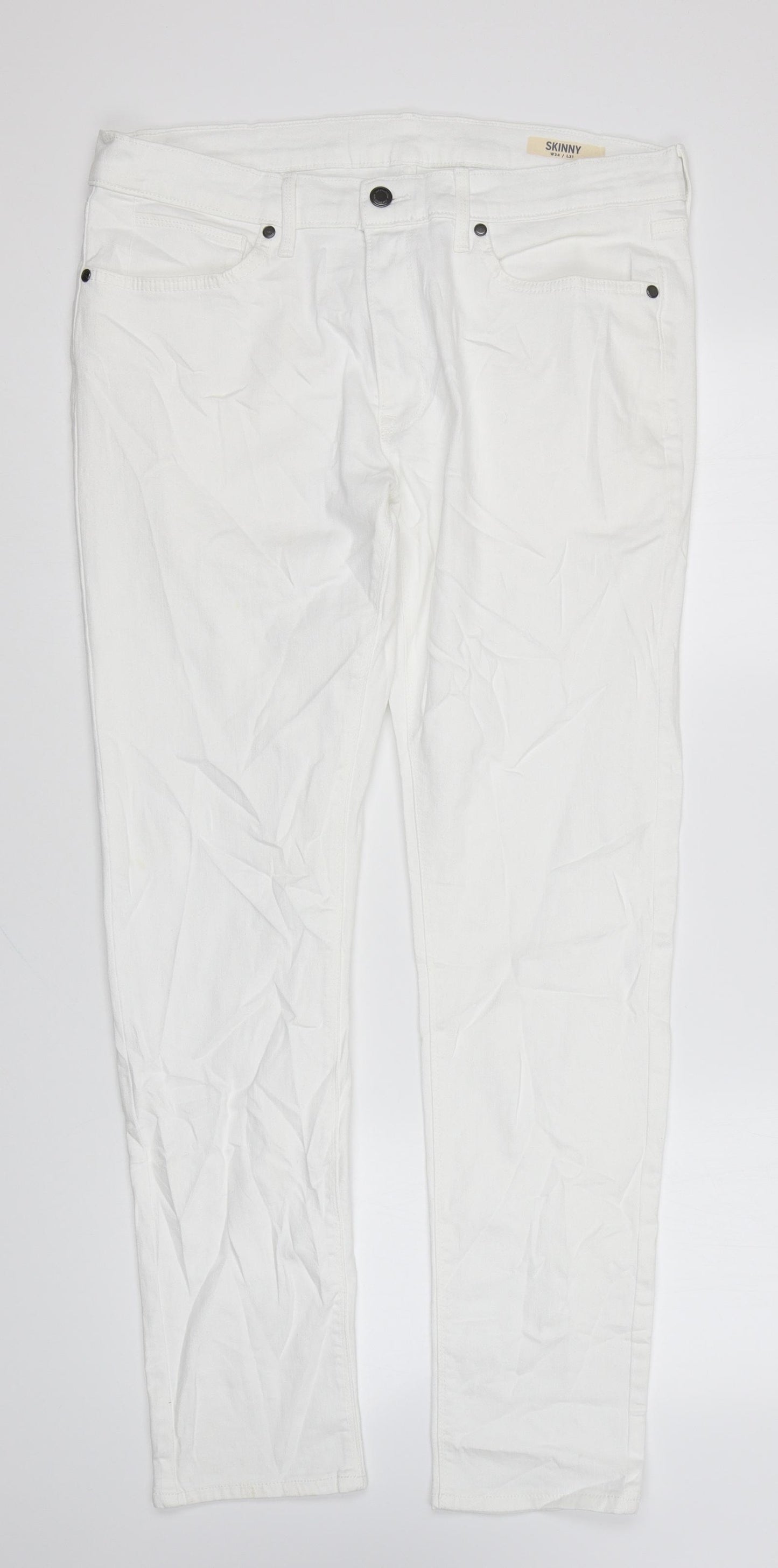 Marks and Spencer Womens White Cotton Skinny Jeans Size 34 in L31 in Regular Zip