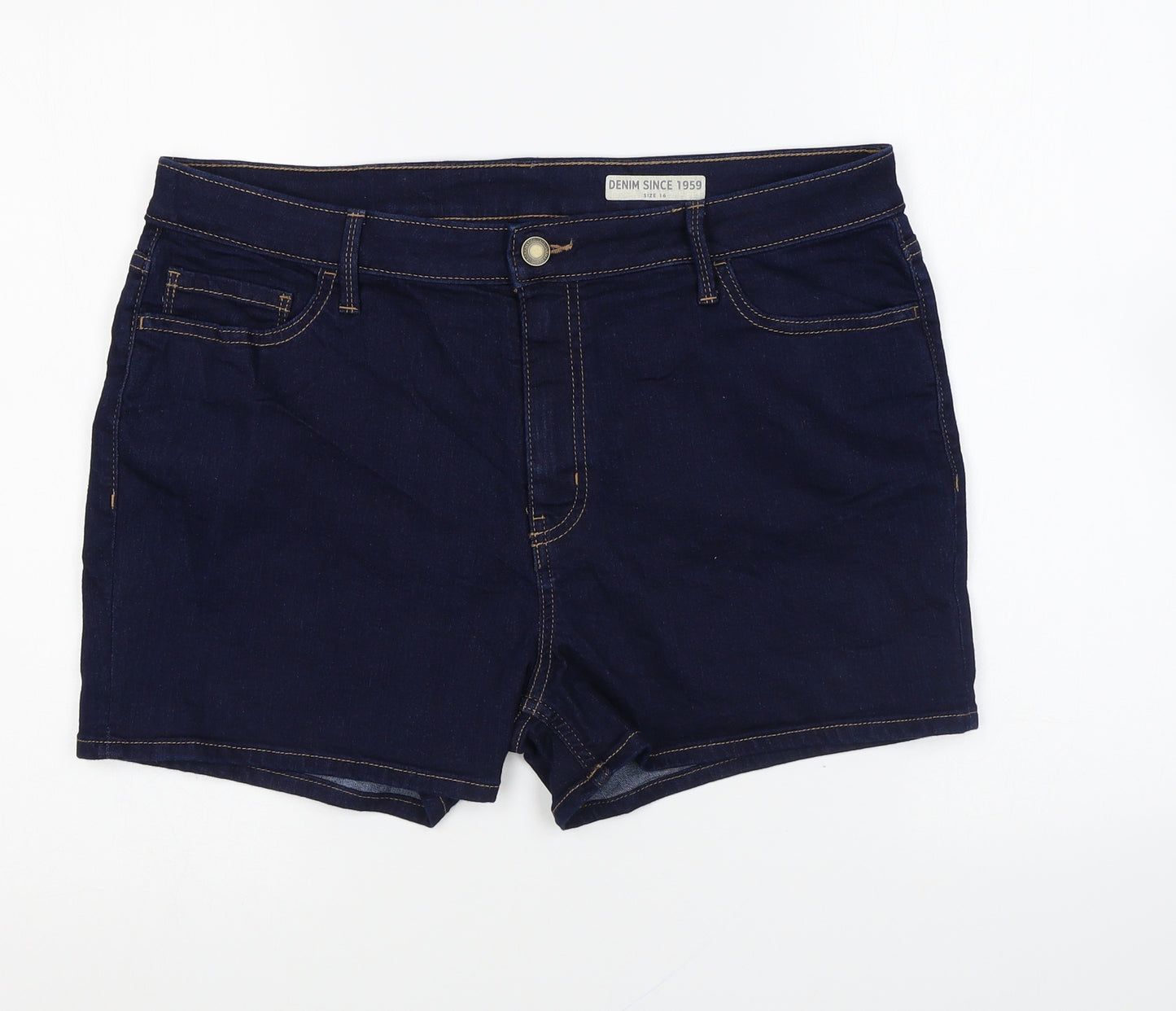 Marks and Spencer Womens Blue Cotton Hot Pants Shorts Size 16 L4 in Regular Zip