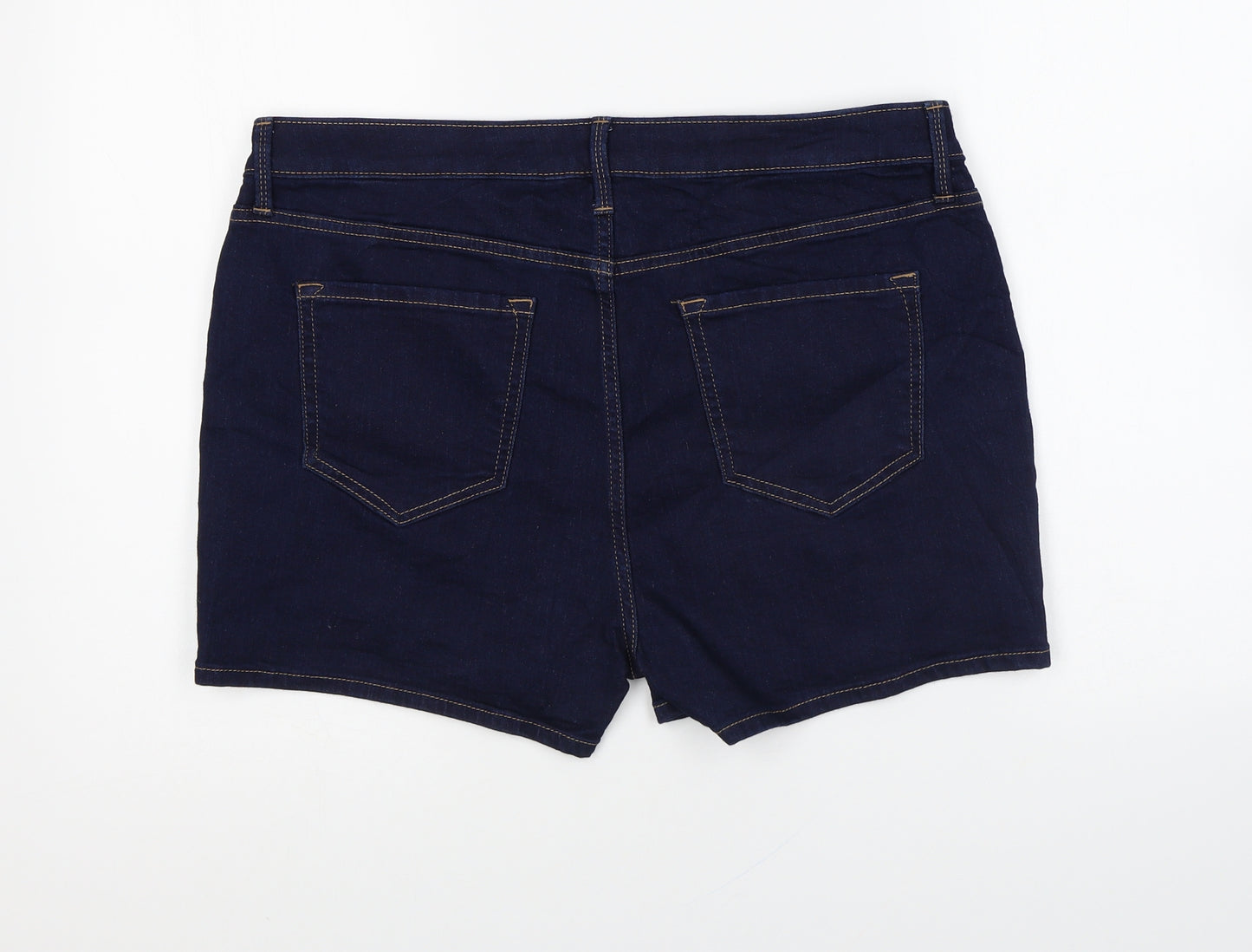 Marks and Spencer Womens Blue Cotton Hot Pants Shorts Size 16 L4 in Regular Zip