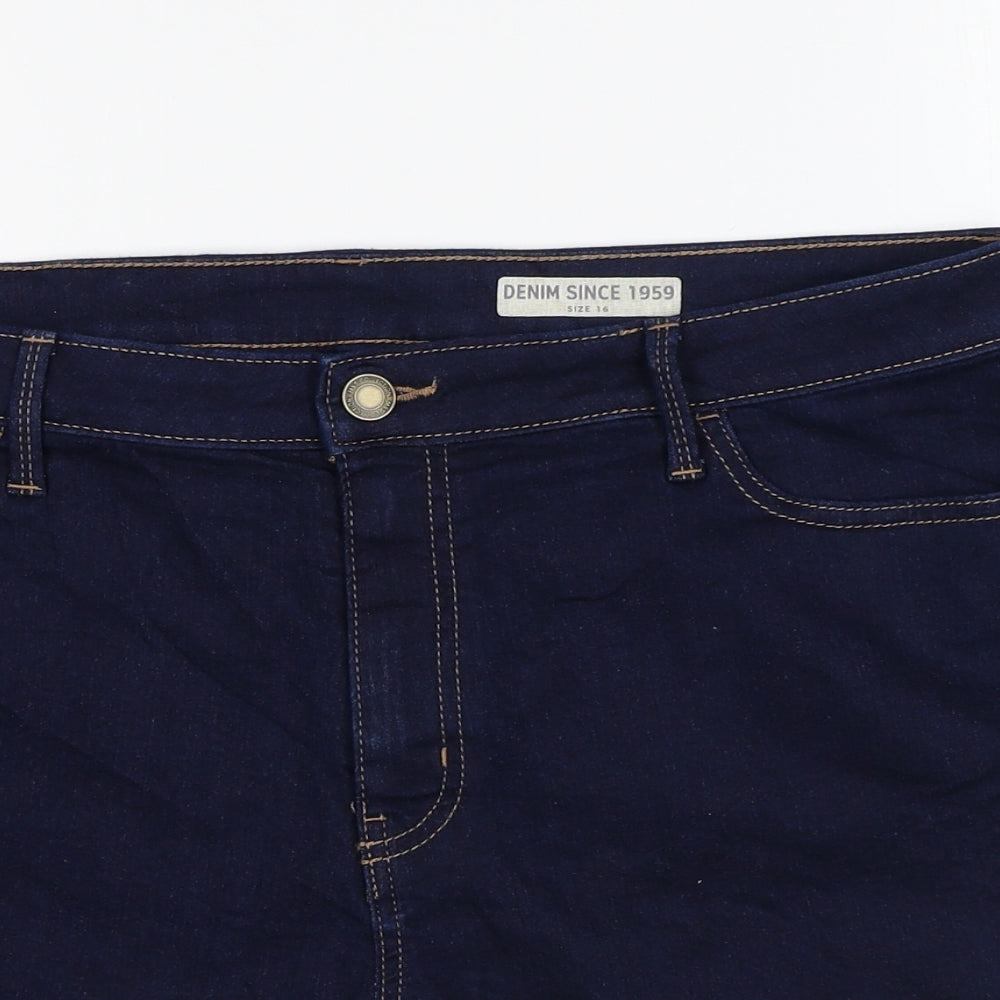 Marks and Spencer Womens Blue Cotton Hot Pants Shorts Size 16 L4 in Regular Zip