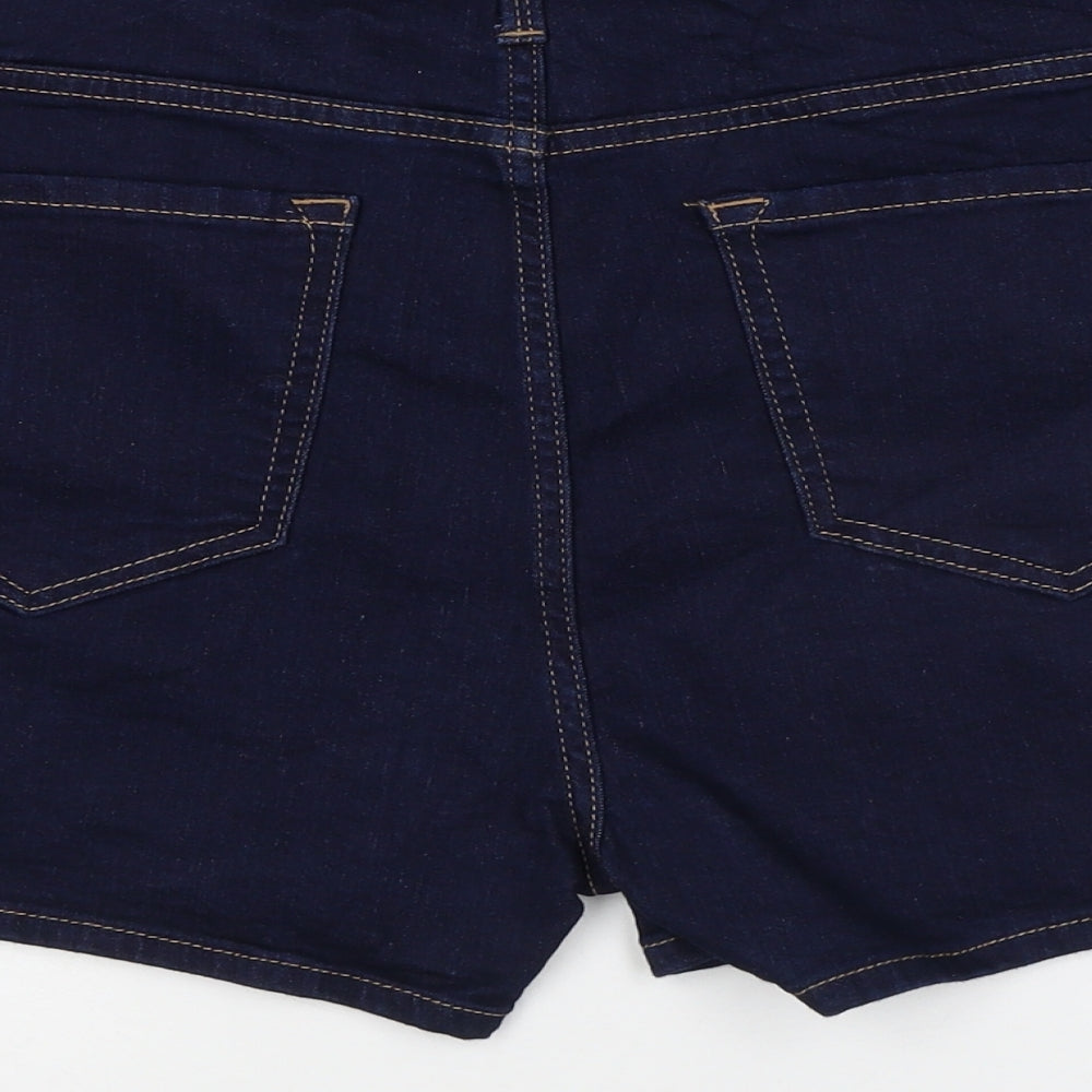 Marks and Spencer Womens Blue Cotton Hot Pants Shorts Size 16 L4 in Regular Zip