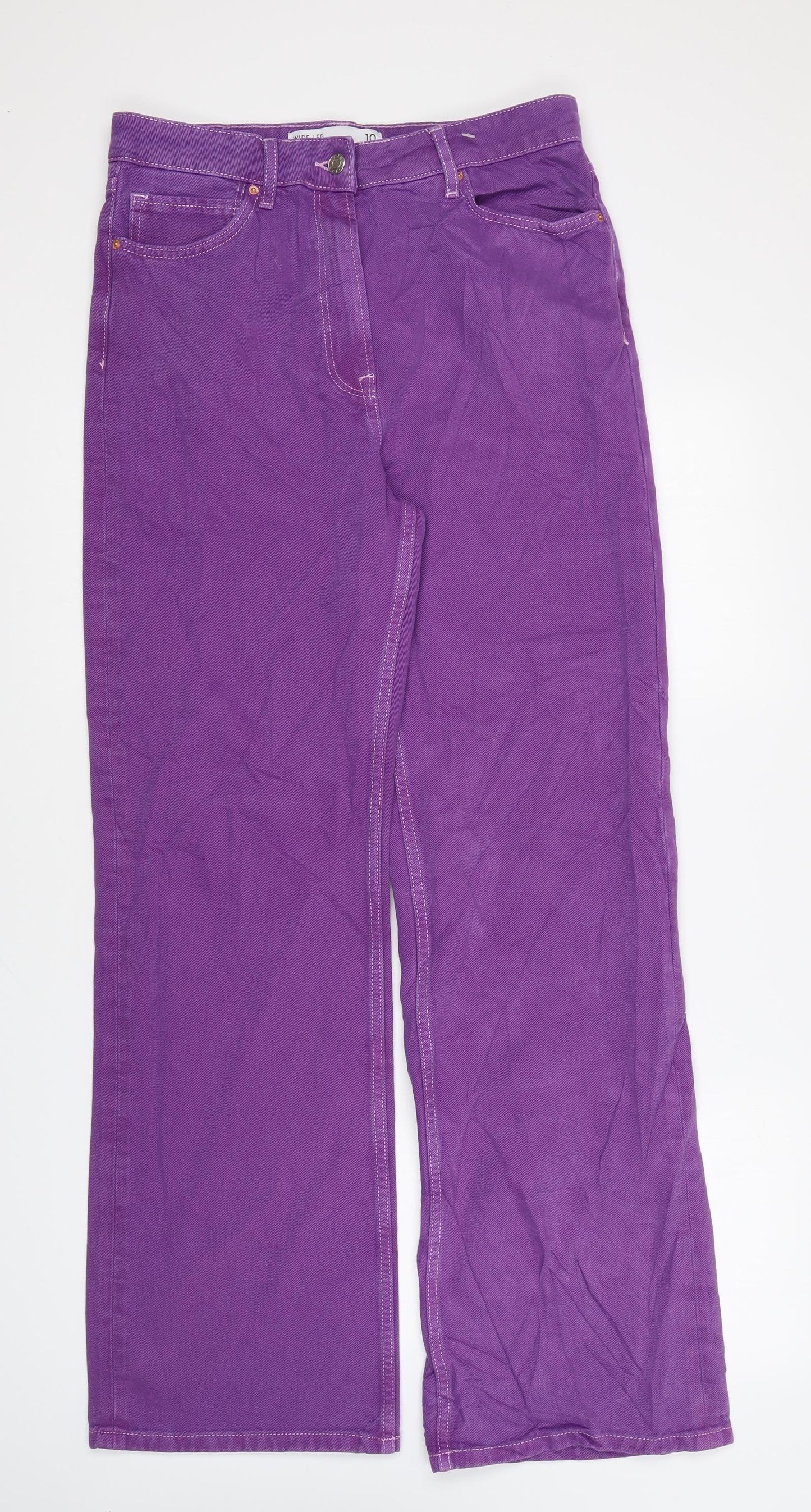 NEXT Womens Purple Cotton Wide-Leg Jeans Size 10 L31 in Regular Zip
