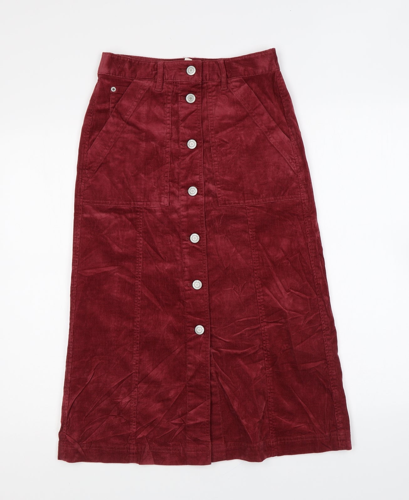 Per Una Womens Red Cotton A-Line Skirt Size 6 Button