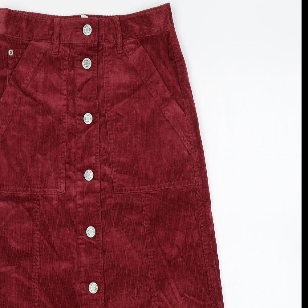 Per Una Womens Red Cotton A-Line Skirt Size 6 Button