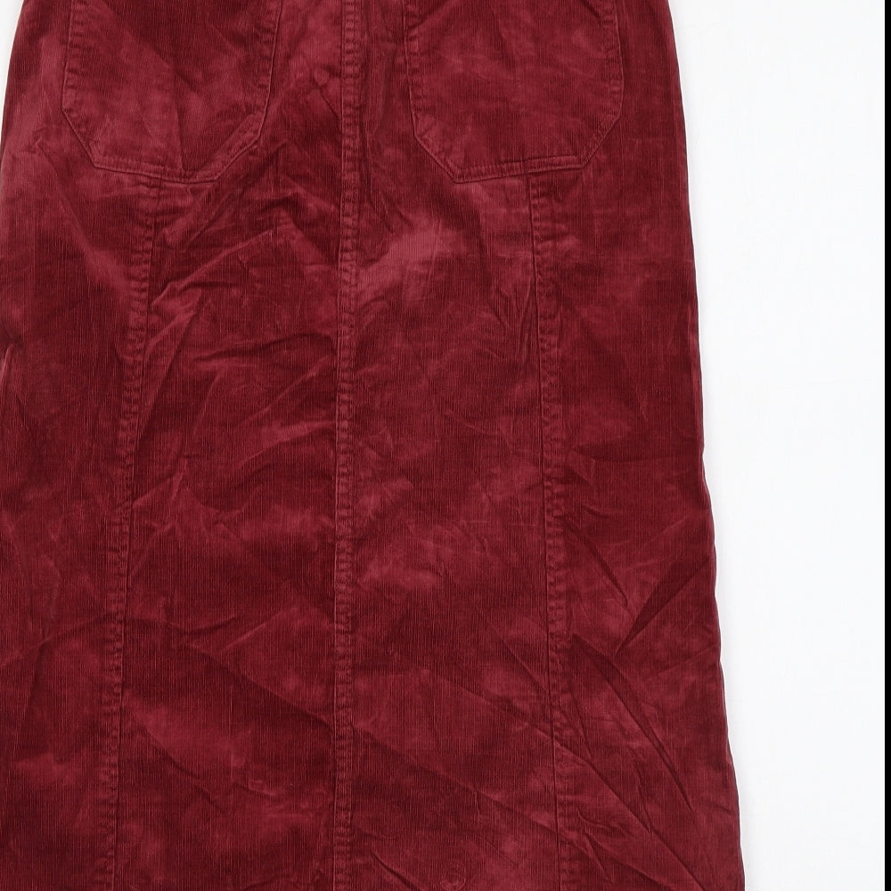 Per Una Womens Red Cotton A-Line Skirt Size 6 Button