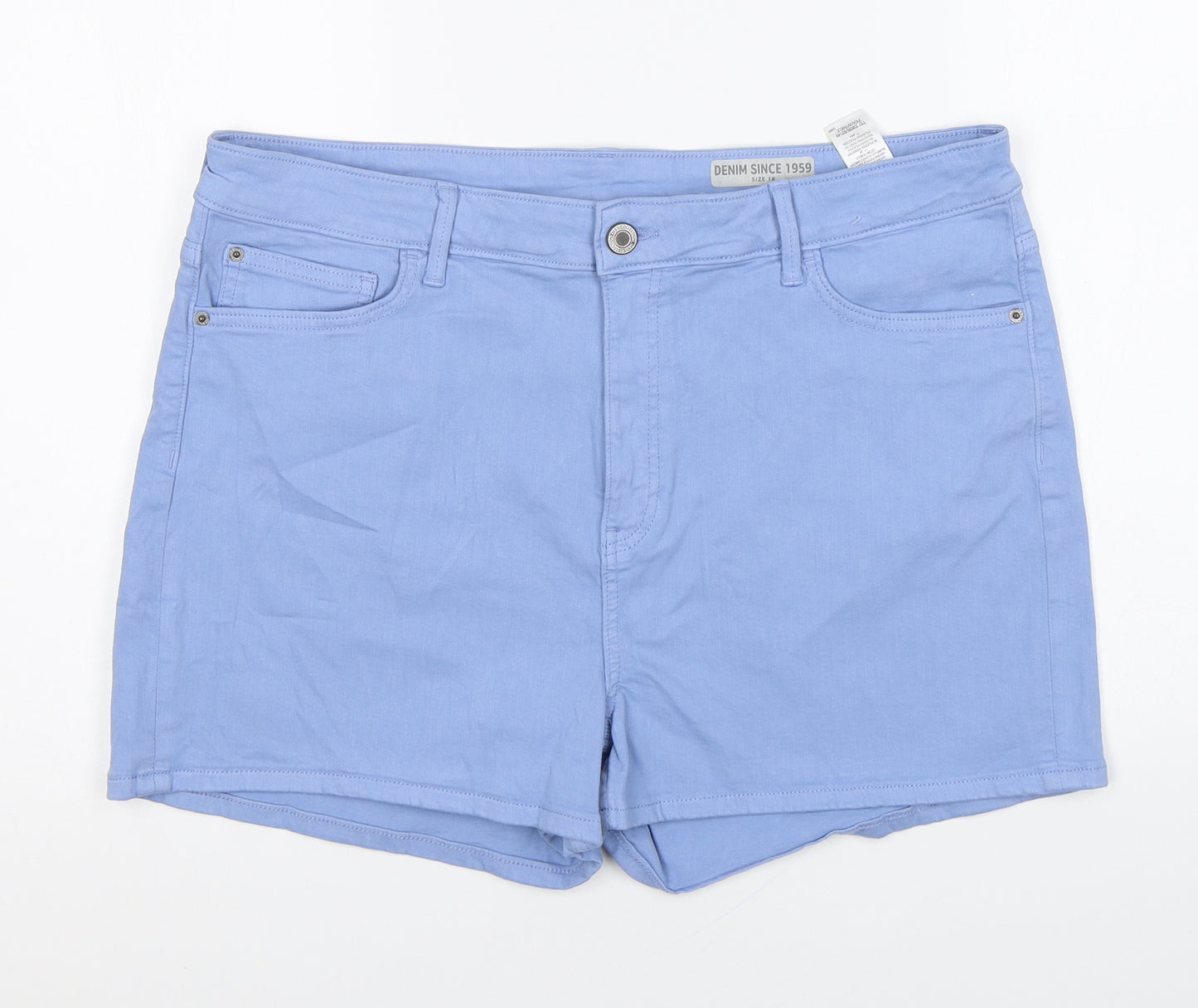 Marks and Spencer Womens Blue Cotton Hot Pants Shorts Size 18 L4 in Regular Zip
