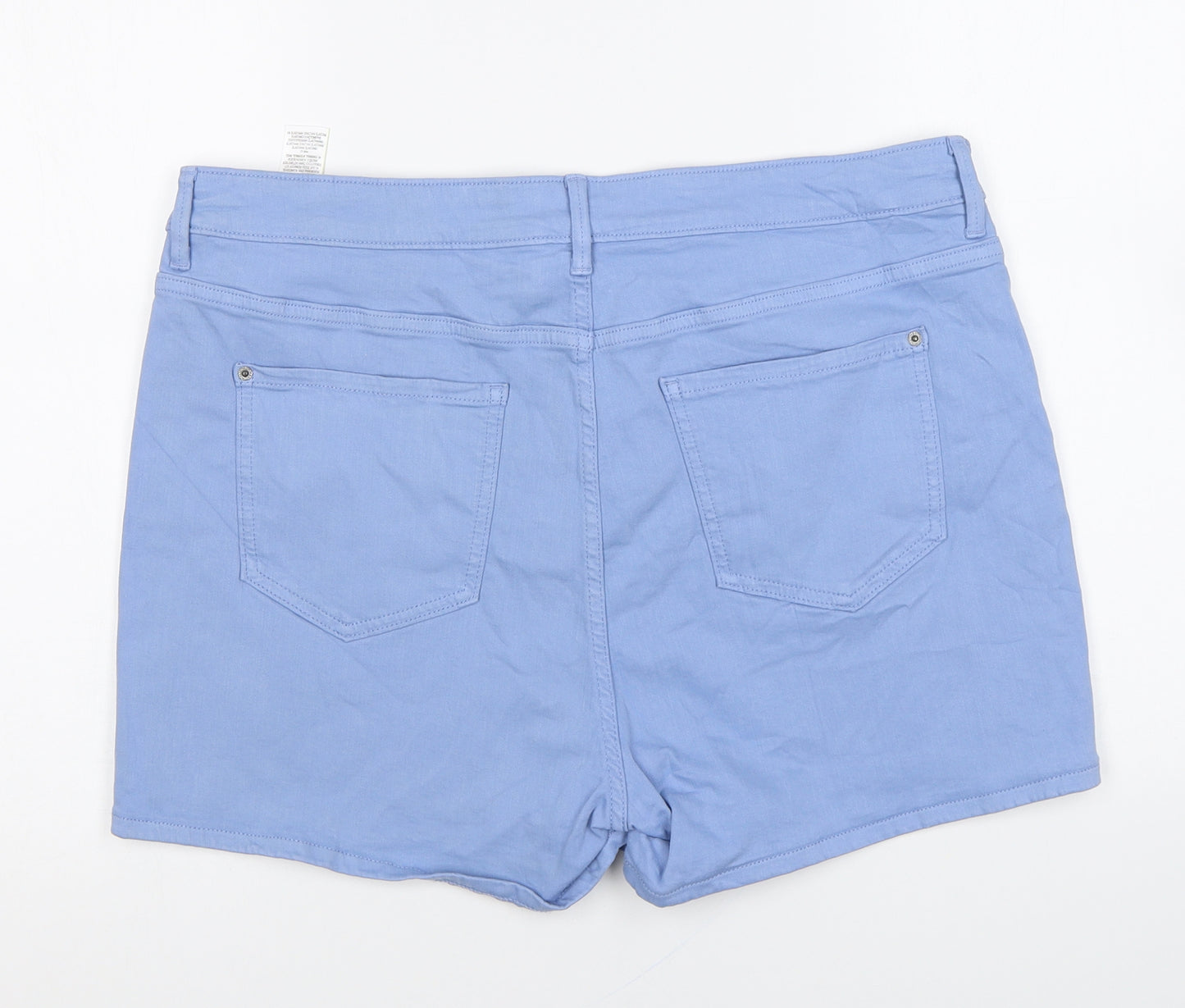 Marks and Spencer Womens Blue Cotton Hot Pants Shorts Size 18 L4 in Regular Zip