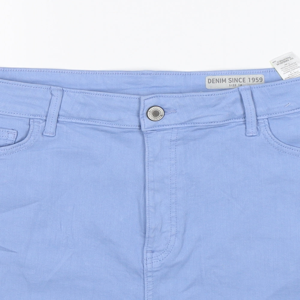Marks and Spencer Womens Blue Cotton Hot Pants Shorts Size 18 L4 in Regular Zip