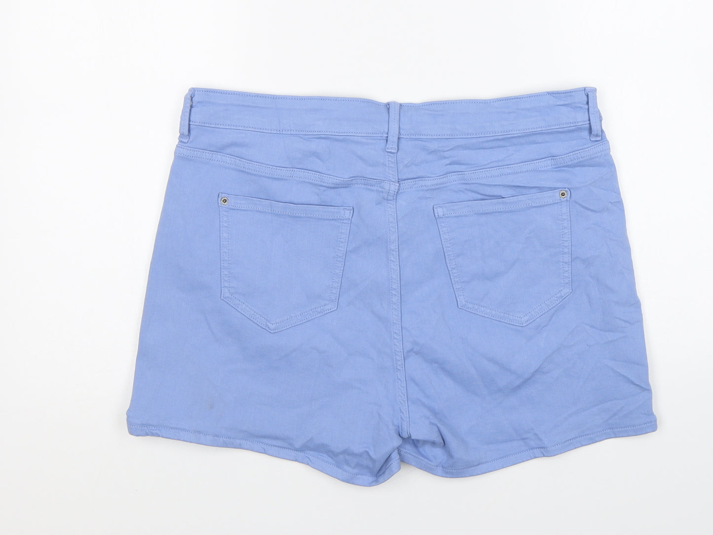 Marks and Spencer Womens Blue Cotton Hot Pants Shorts Size 16 L4 in Regular Zip