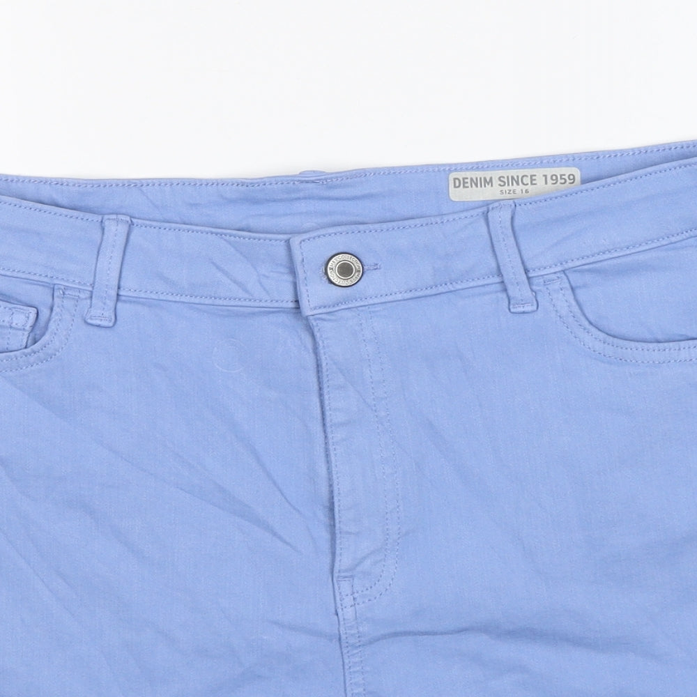 Marks and Spencer Womens Blue Cotton Hot Pants Shorts Size 16 L4 in Regular Zip