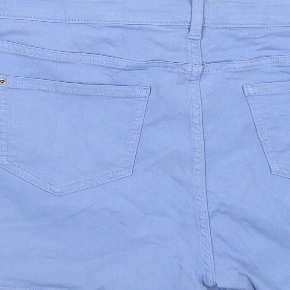Marks and Spencer Womens Blue Cotton Hot Pants Shorts Size 16 L4 in Regular Zip