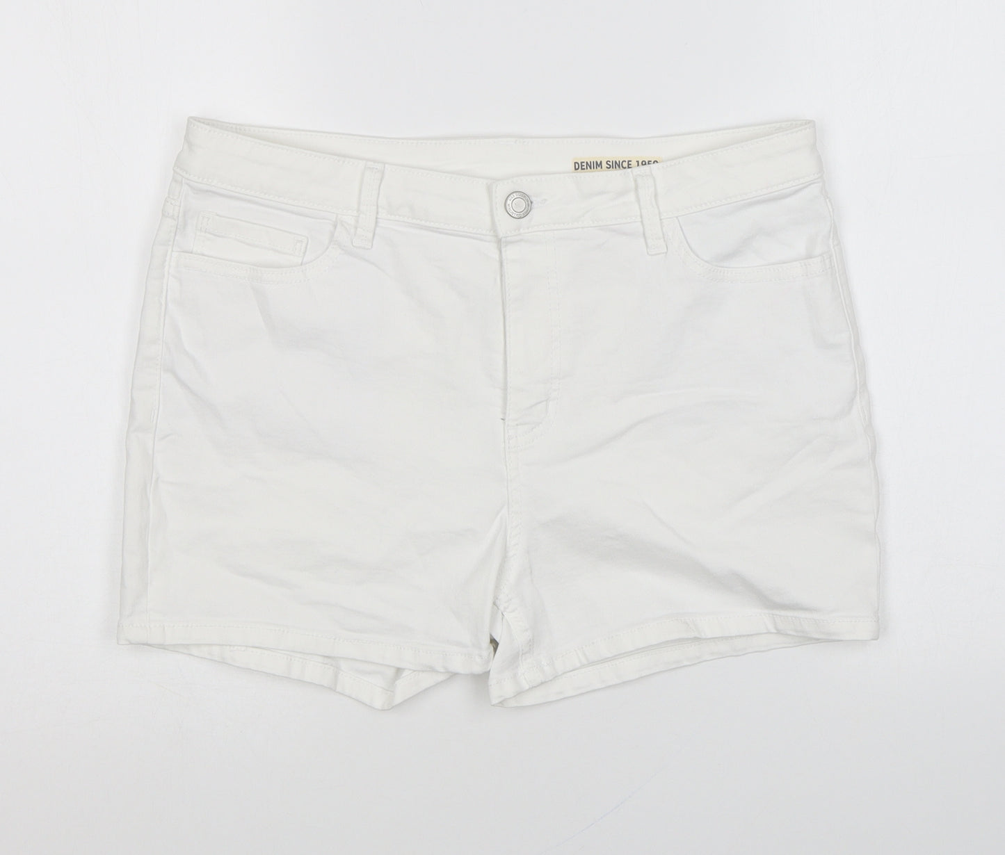 Marks and Spencer Womens White Cotton Hot Pants Shorts Size 14 L6 in Regular Zip