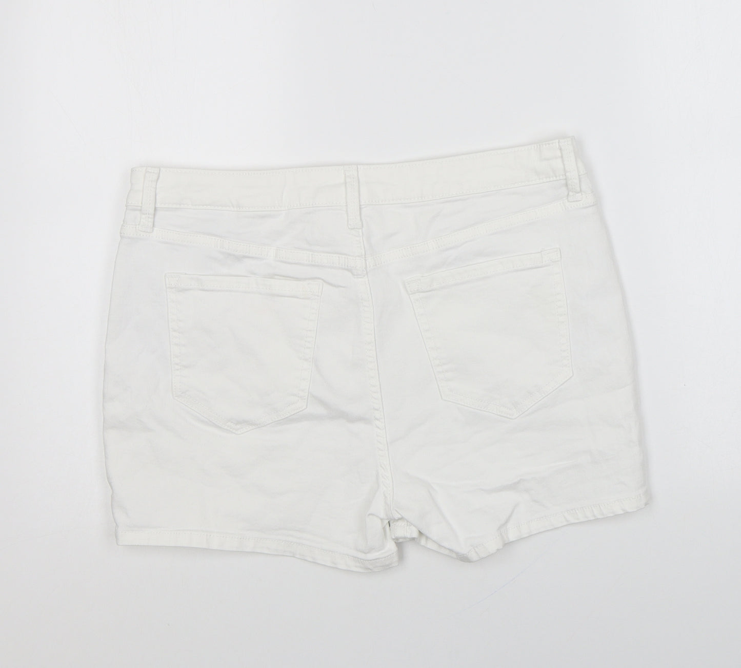 Marks and Spencer Womens White Cotton Hot Pants Shorts Size 14 L6 in Regular Zip